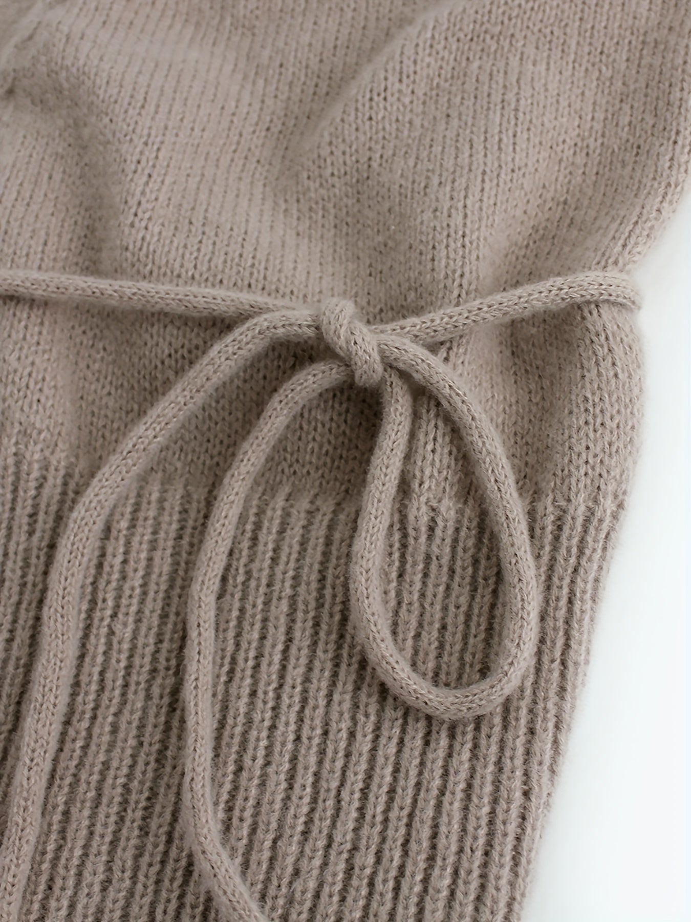 vlovelaw Solid Open Front Knit Cardigan, Casual Long Sleeve Belted Sweater, Women's Clothing