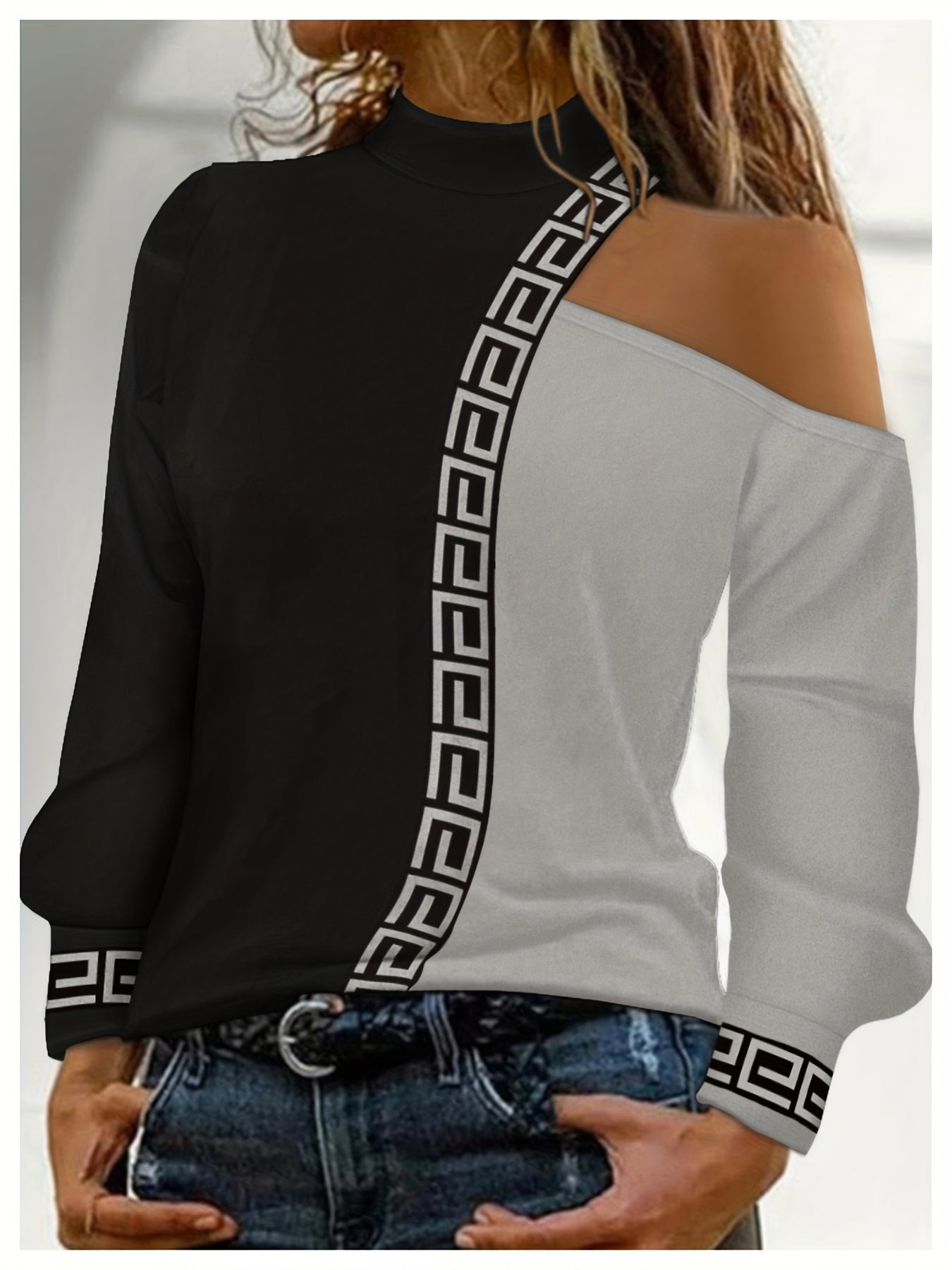 vlovelaw  Color Block Cut Out T-shirt, Casual Long Sleeve T-shirt For Spring & Fall, Women's Clothing