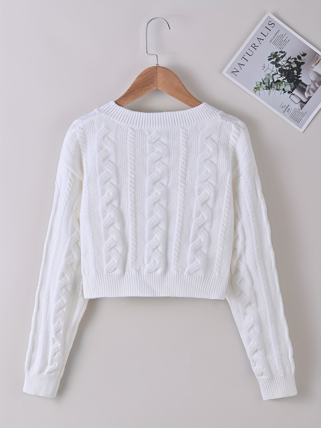 vlovelaw Girls Elegant Jacquard Knit Crop Length Long Sleeve Knit Pullover Sweater