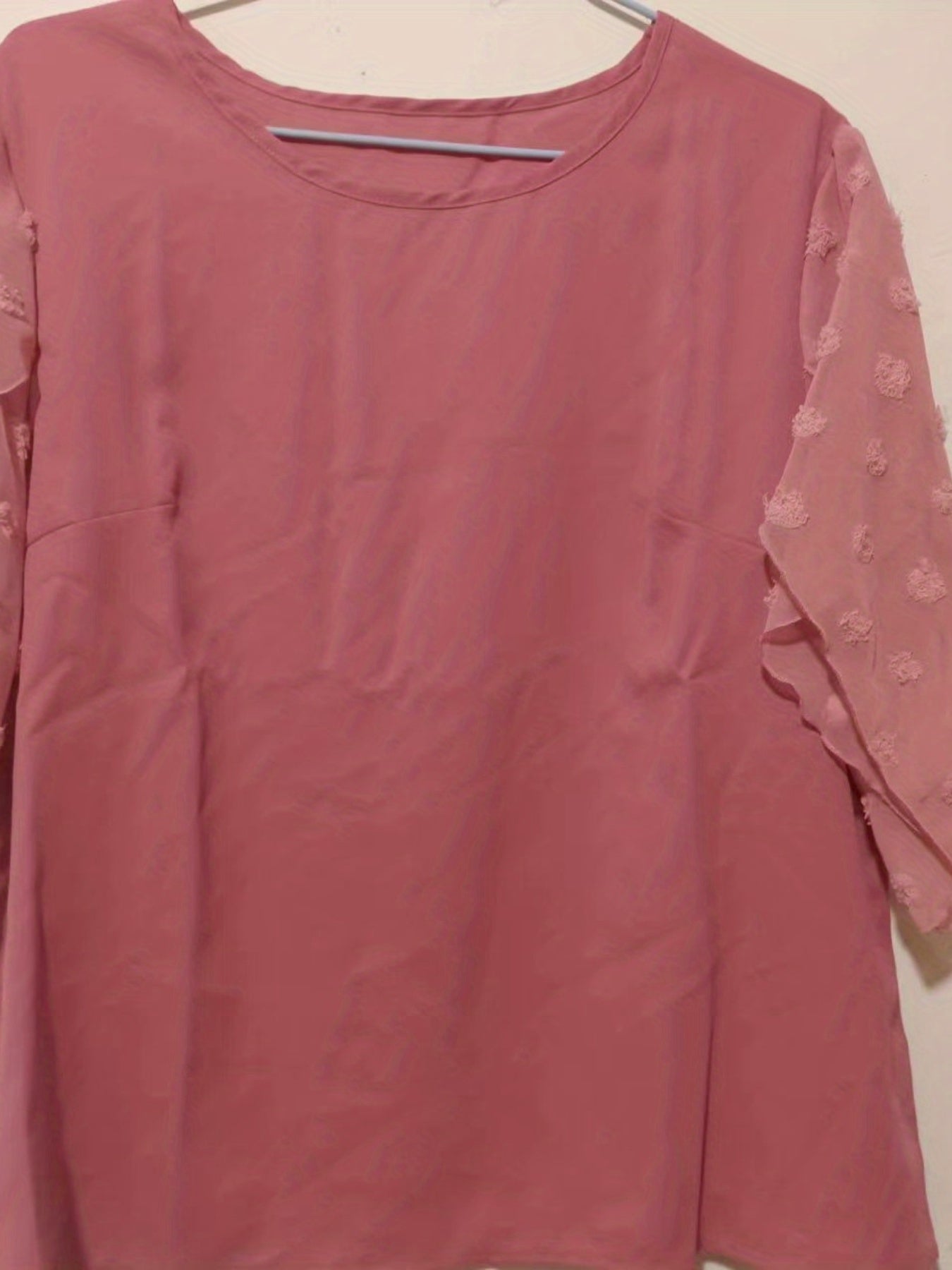 vlovelaw Swiss Dot Half Sleeve Blouse, Casual Solid Crew Neck Summer Blouse, Women's Clothing