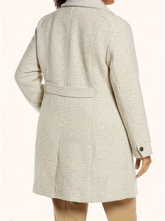 vlovelaw Plus Size Elegant Coat, Women's Plus Solid Long Sleeve Button Up Lapel Collar Tunic Coat With Pockets