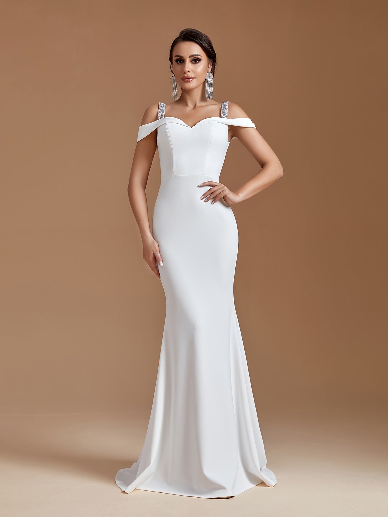 vlovelaw Cold Shoulder Sweetheart Neck Dress, Floor Length Mermaid Wedding Dress, Women's Clothing