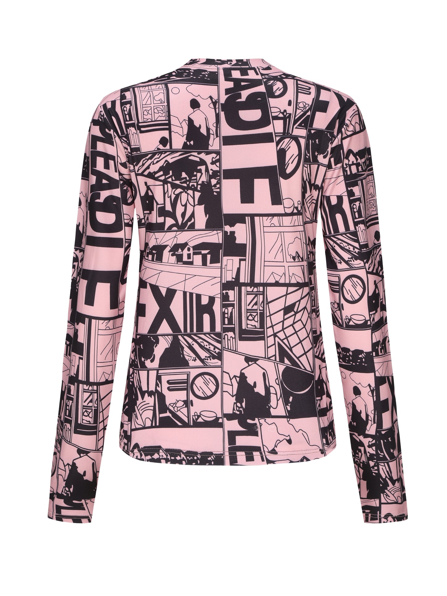 Y2K Anime Print T-Shirt, Long Sleeve High Neck Casual Top, Women's Clothing