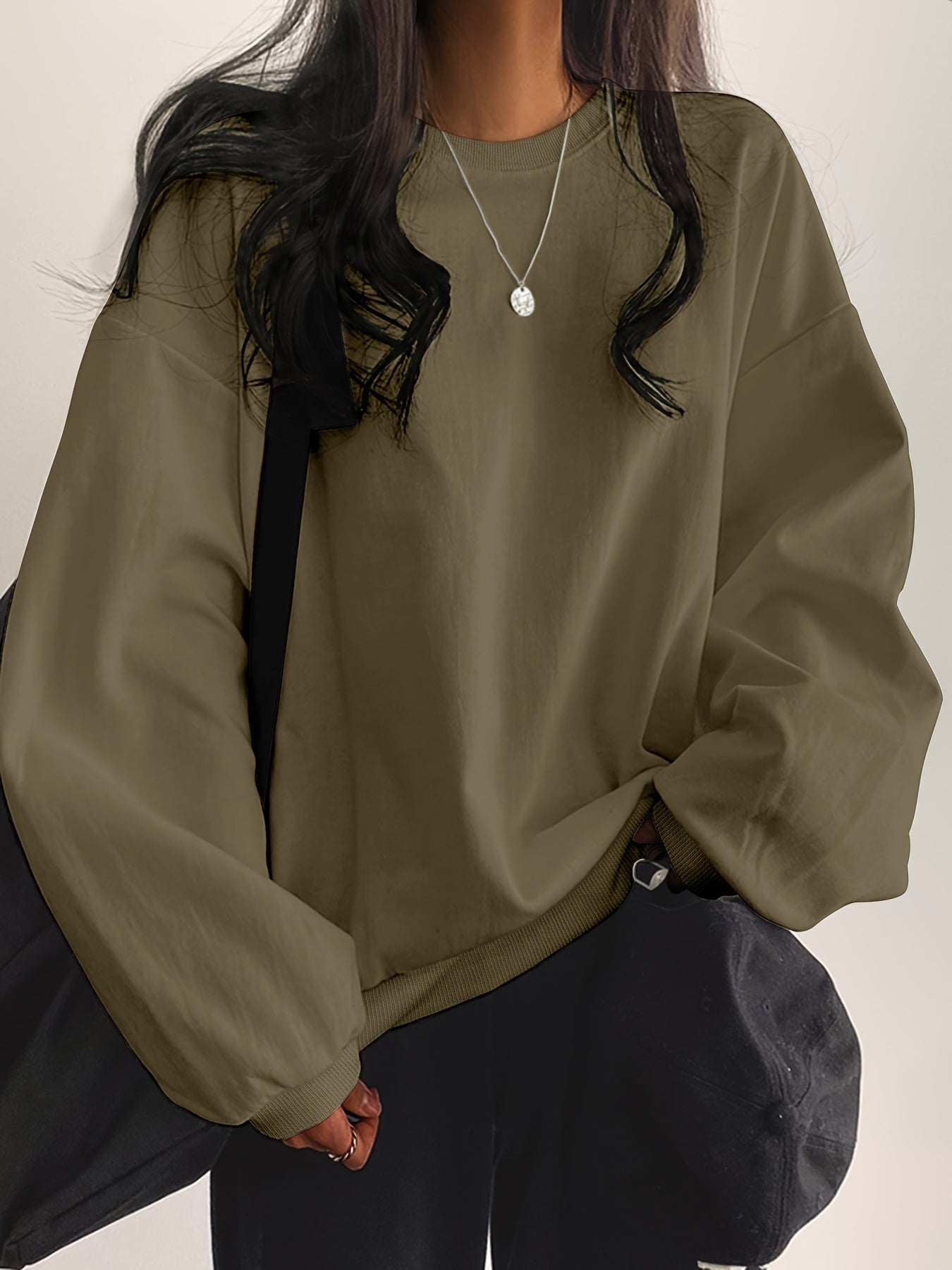 vlovelaw Solid Color Pullover Sweatshirt, Casual Long Sleeve Crew Neck Sweatshirt For Fall & Winter, Women's Clothing