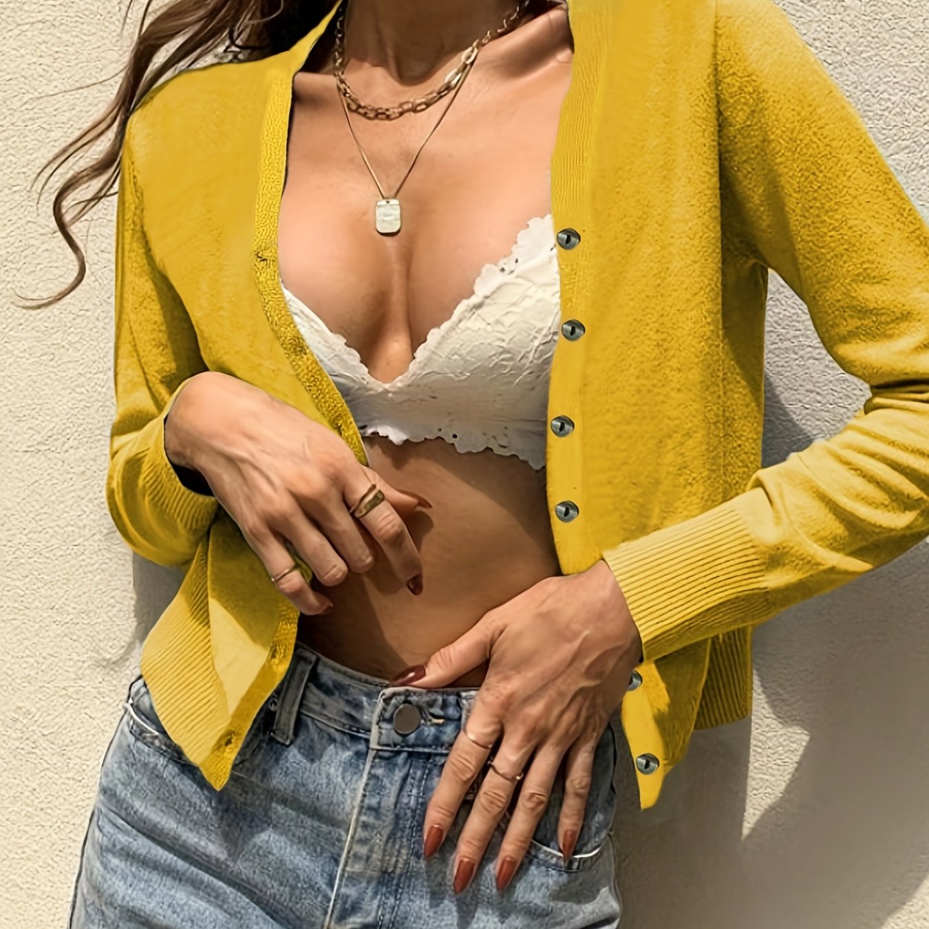 vlovelaw Button Front Knit Cardigan, Casual Solid Long Sleeve Sweater, Women's Clothing