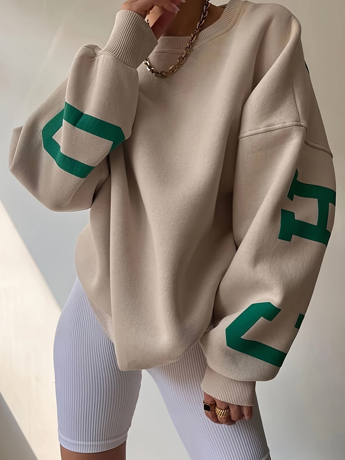 vlovelaw Letter Print Pullover Sweatshirt, Casual Long Sleeve Crew Neck Sweatshirt For Fall & Winter, Women's Clothing