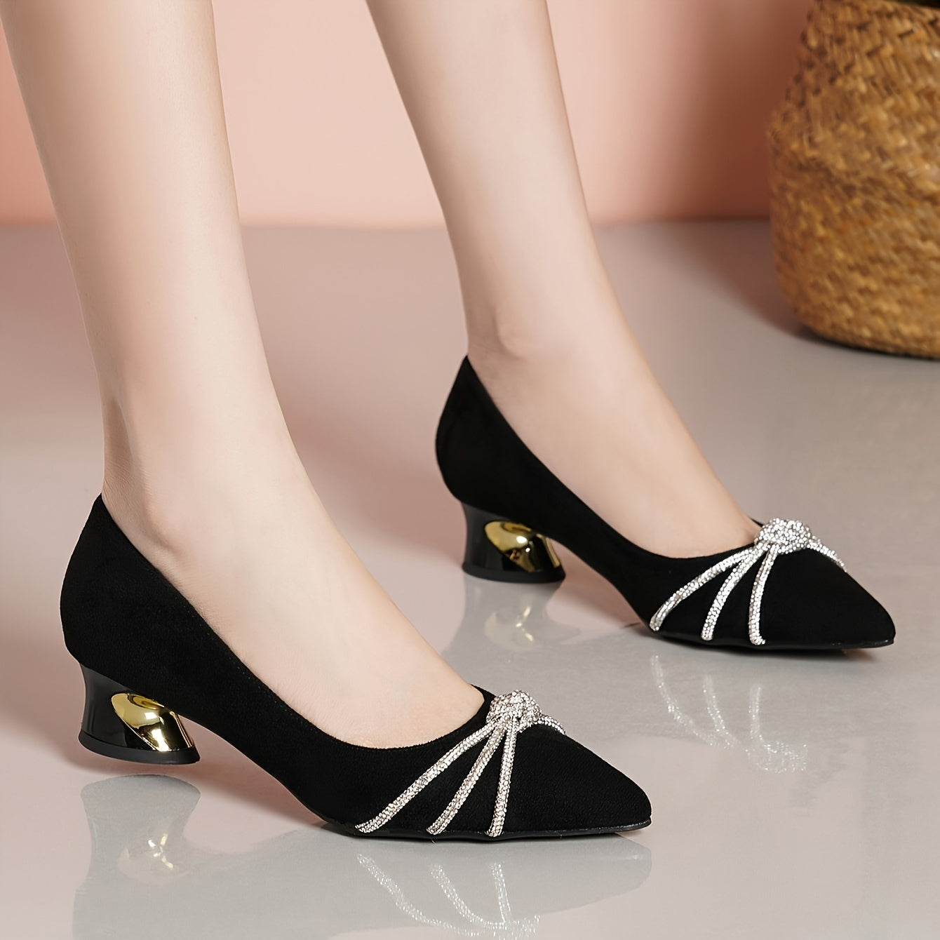 vlovelaw Elegant Rhinestone Dress Pumps: Comfortable Mid-Heel, Pointed Toe, and Versatile Style for Every Occasion