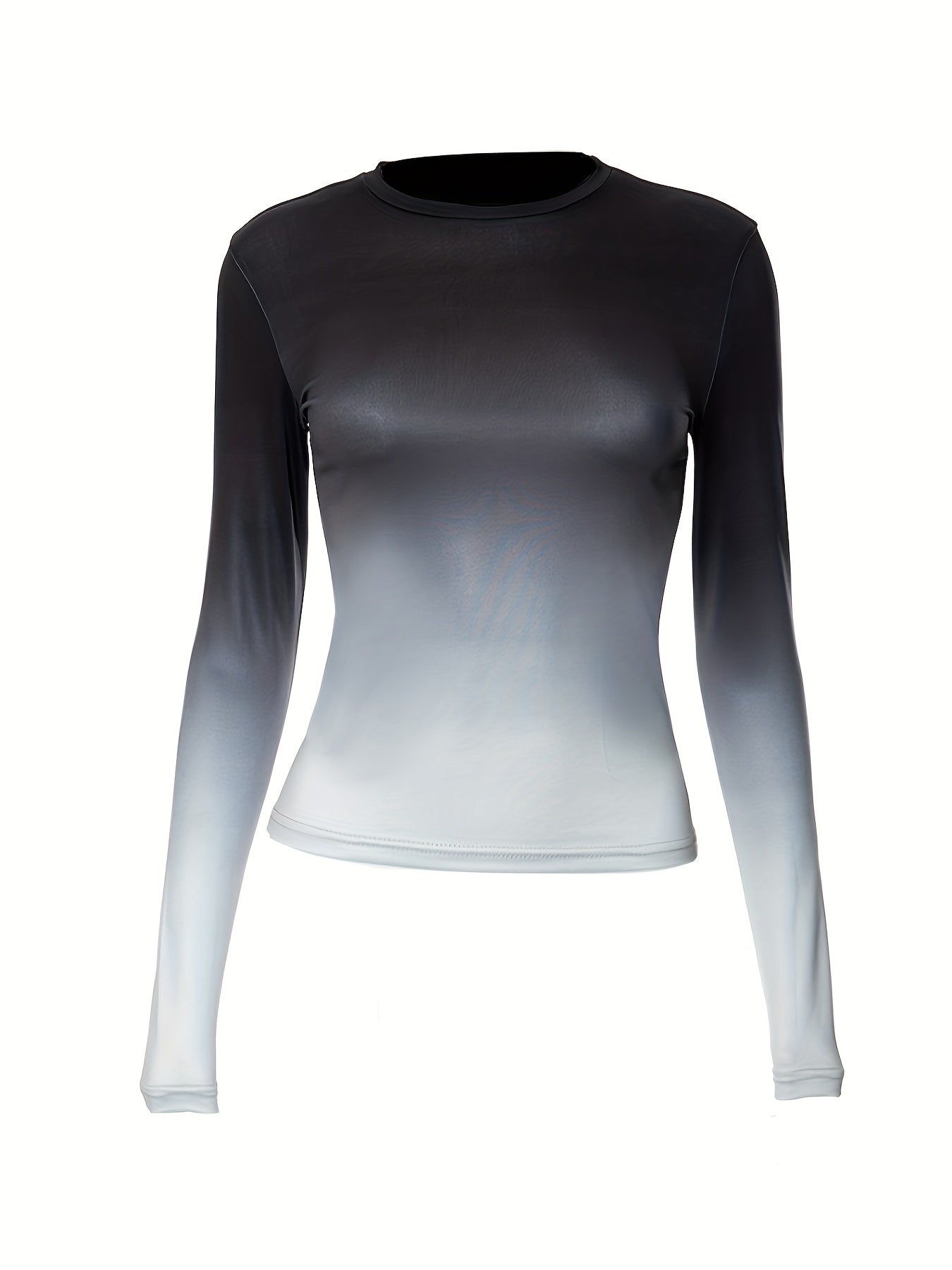 Ombre Crew Neck Slim T-shirt, Y2K Long Sleeve Top For Spring & Fall, Women's Clothing