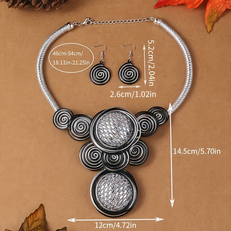 1 Pair Of Earrings + 1 Necklace Boho Style Jewelry Set Exaggerated Spiral Design Pick A Color U Prefer Match Daily Outfits Party Accessories