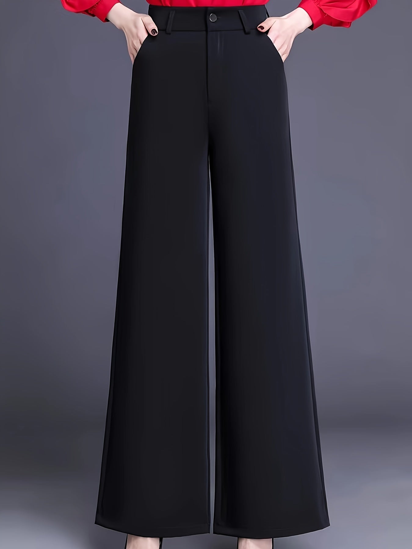 vlovelaw Solid Color Wide Leg Pants, Casual High Waist Loose Pants, Women's Clothing