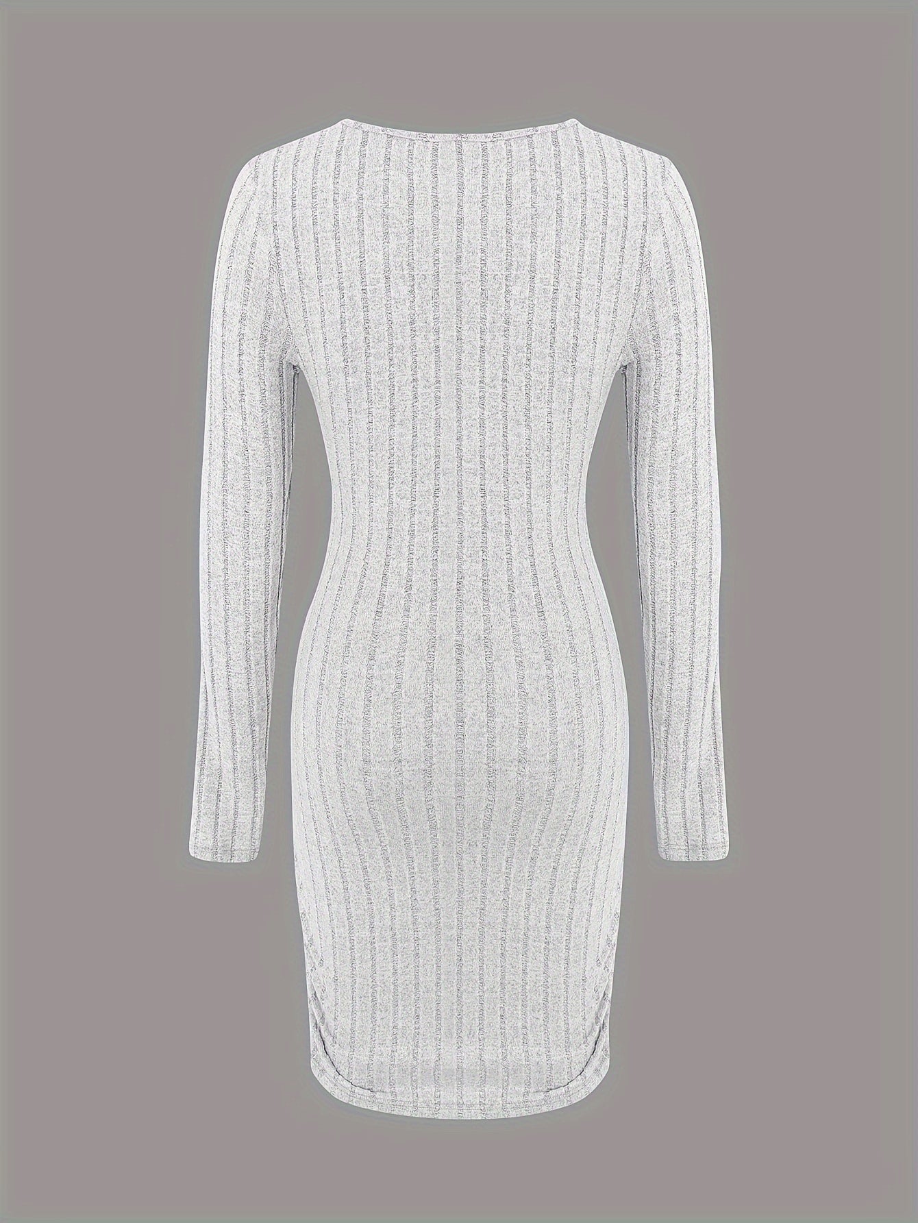 Plunging Ruched Solid Dress, Elegant Long Sleeve Bodycon Dress, Women's Clothing