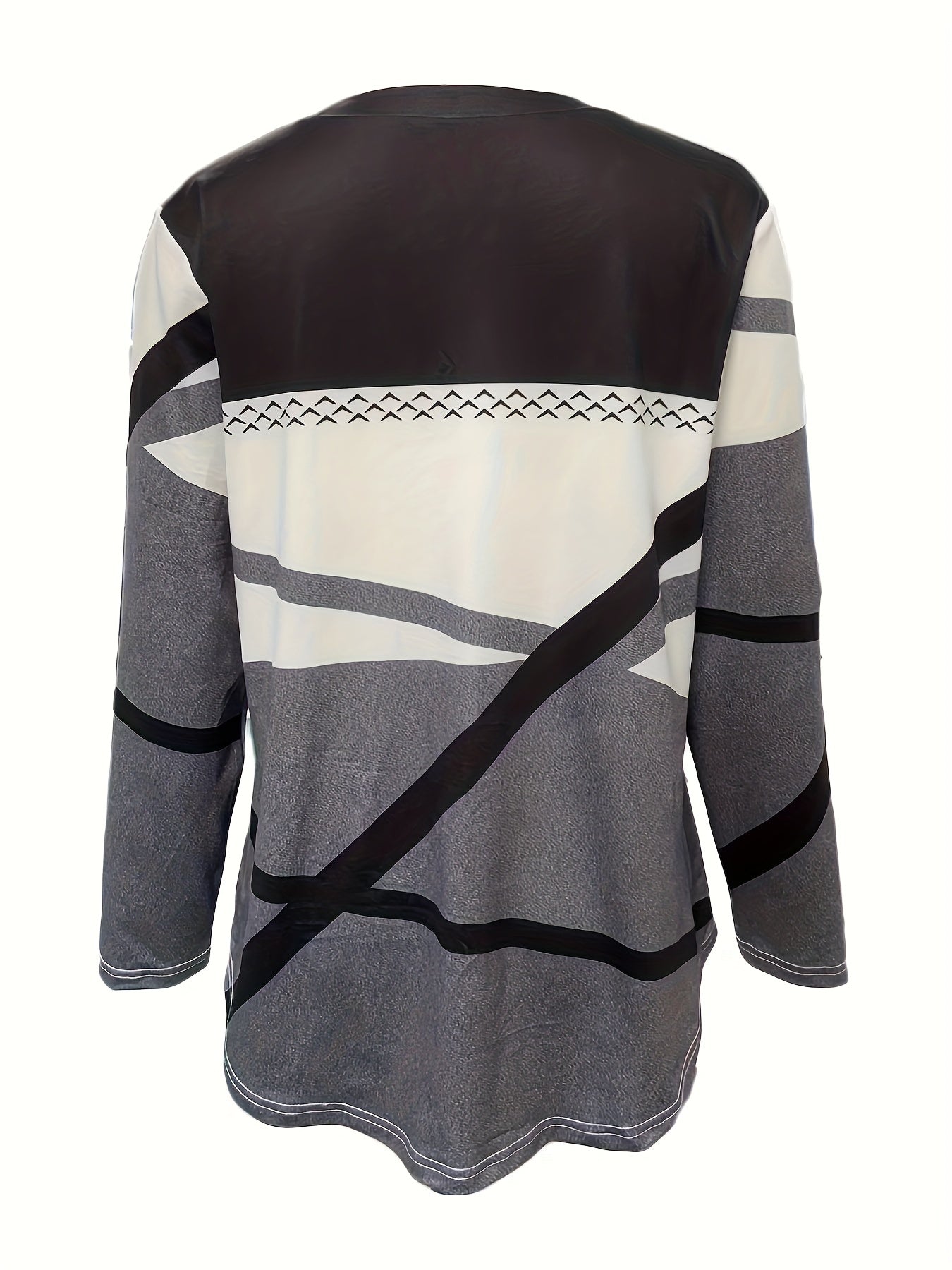 vlovelaw Colorblock Print Crew Neck T-Shirt, Casual Long Sleeve Top For Spring & Fall, Women's Clothing