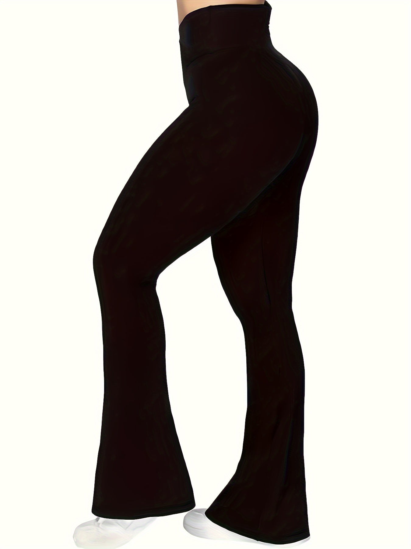 vlovelaw Plus Size Casual Pants, Women's Plus Solid Cross High Rise Slight Stretch Flared Leg Trousers