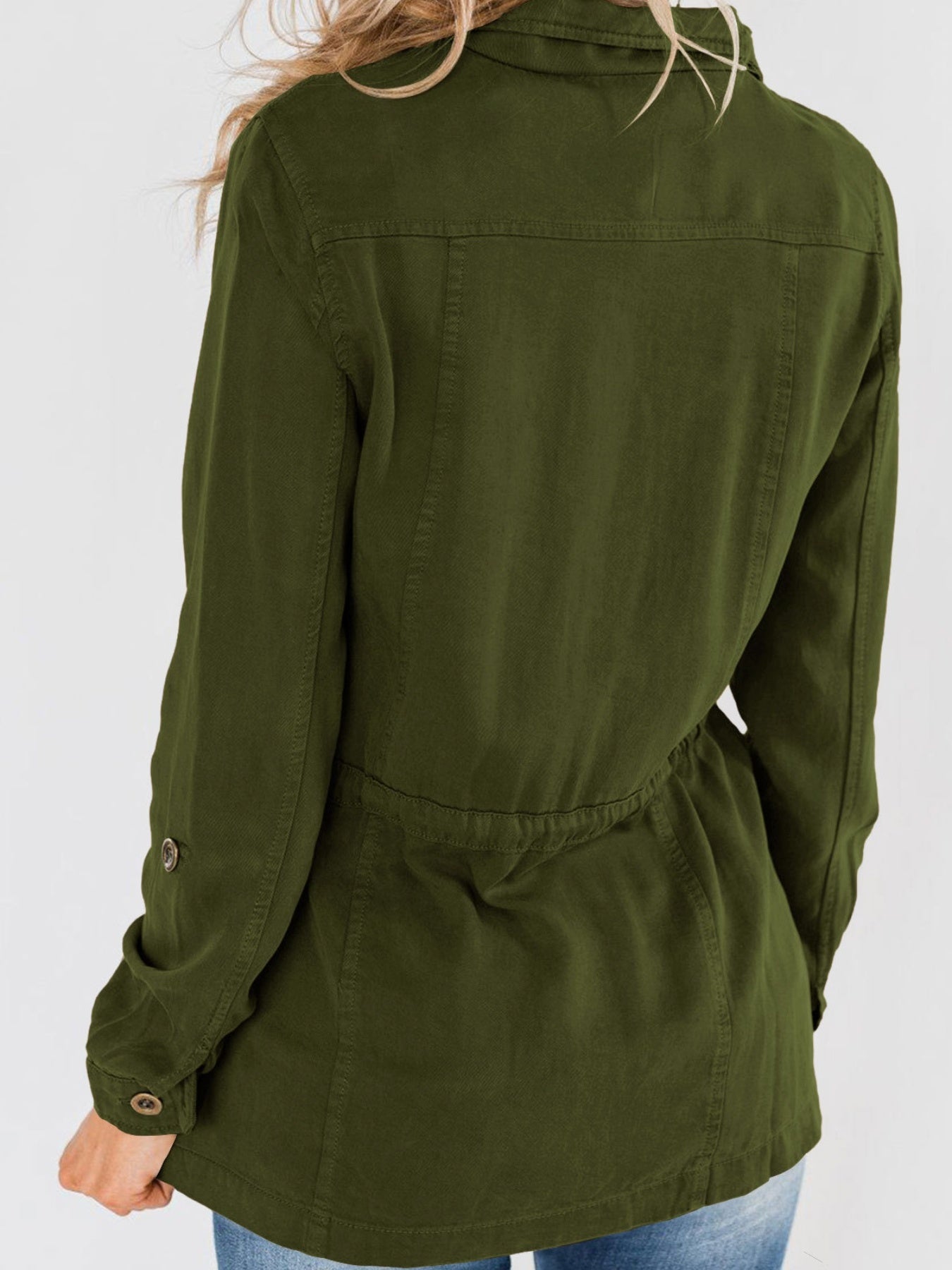 Casual Pockets Fashion Jacket, Lapel Long Sleeve Loose Waist Drawstring Outerwear, Women's Clothing