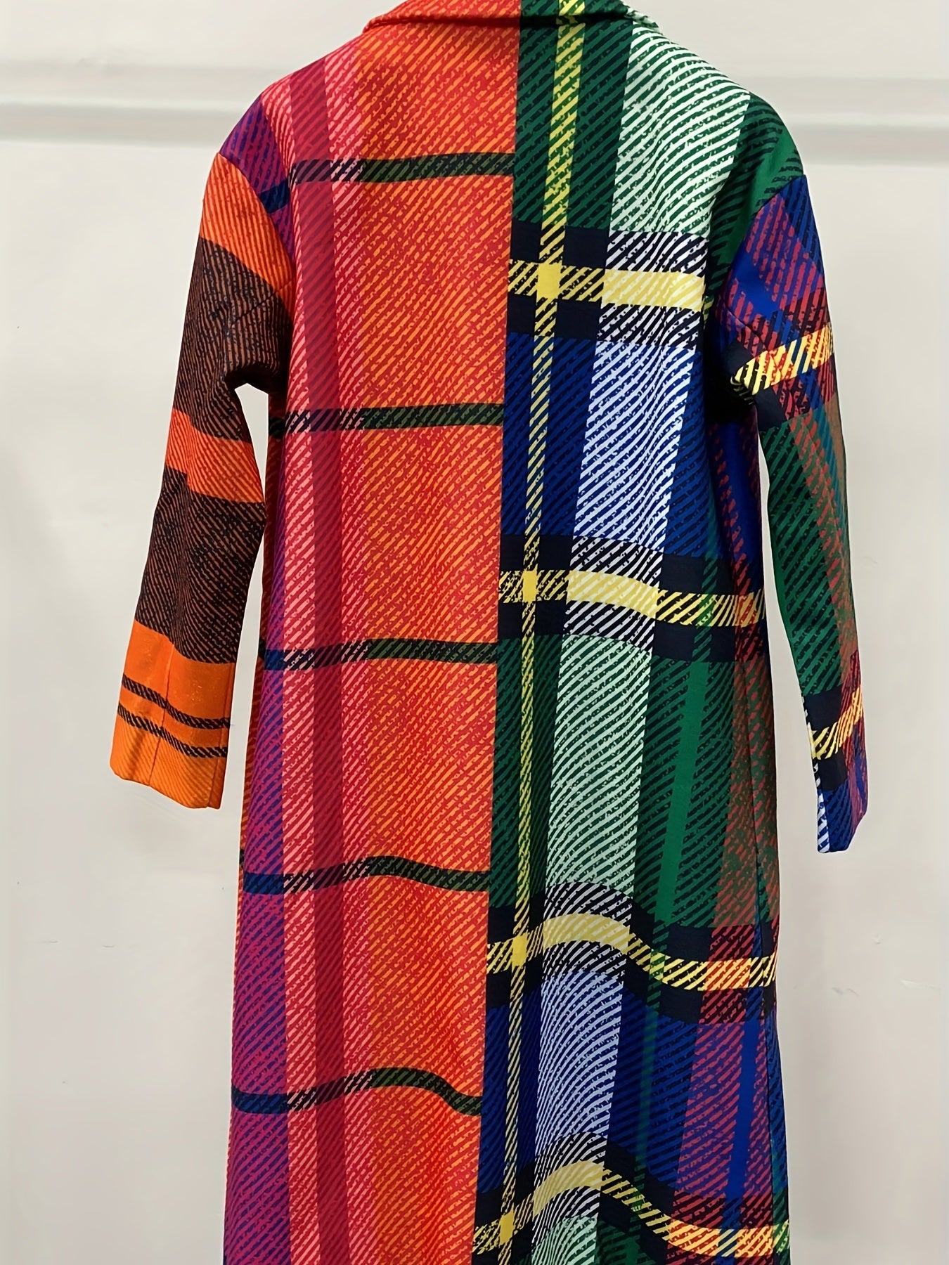 Plaid Lapel Collar Coat, Casual Long Sleeve Coat For Fall & Winter, Women's Clothing