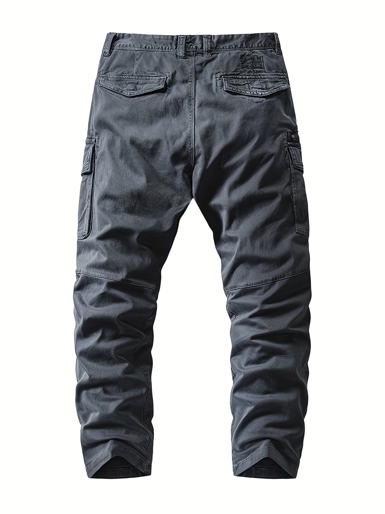 98% Cotton Solid Color Multi Flap Pockets Men's Straight Leg Cargo Pants, Loose Casual Outdoor Pants, Men's Work Pants Hiking Fishing