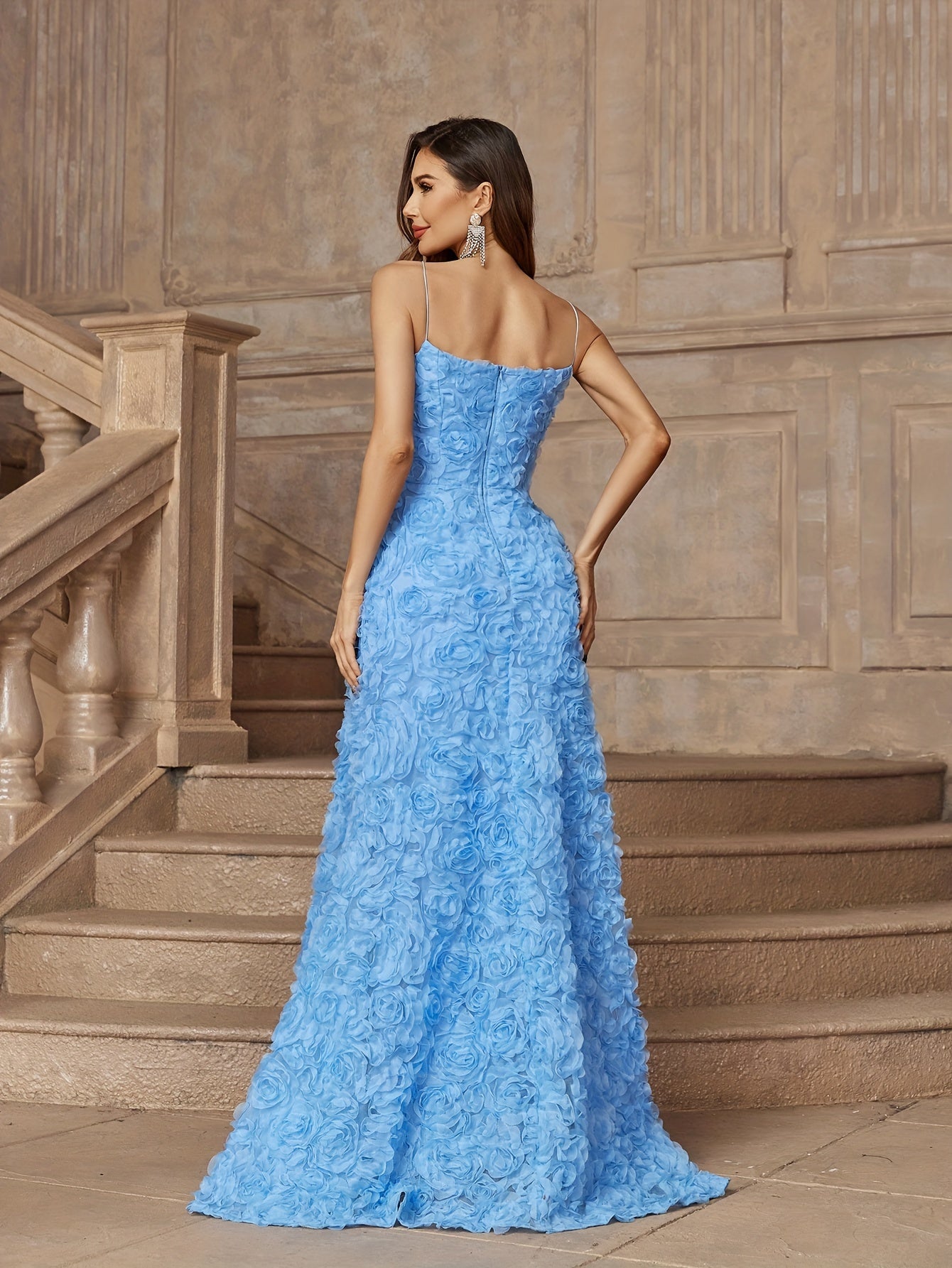 vlovelaw Spaghetti Strap Split Dress, Elegant Evening Dress For Party & Banquet, Women's Clothing