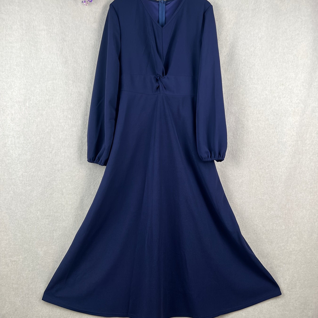 vlovelaw Twist Front Lantern Sleeve Dress, Chic V Neck A-line Dress For Spring & Fall, Women's Clothing