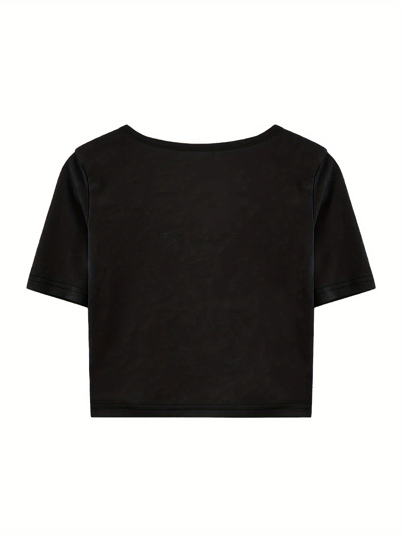 vlovelaw Solid Cross Tie Front Crop T-Shirt, Casual Crew Neck Short Sleeve T-Shirt For Spring & Summer, Women's Clothing
