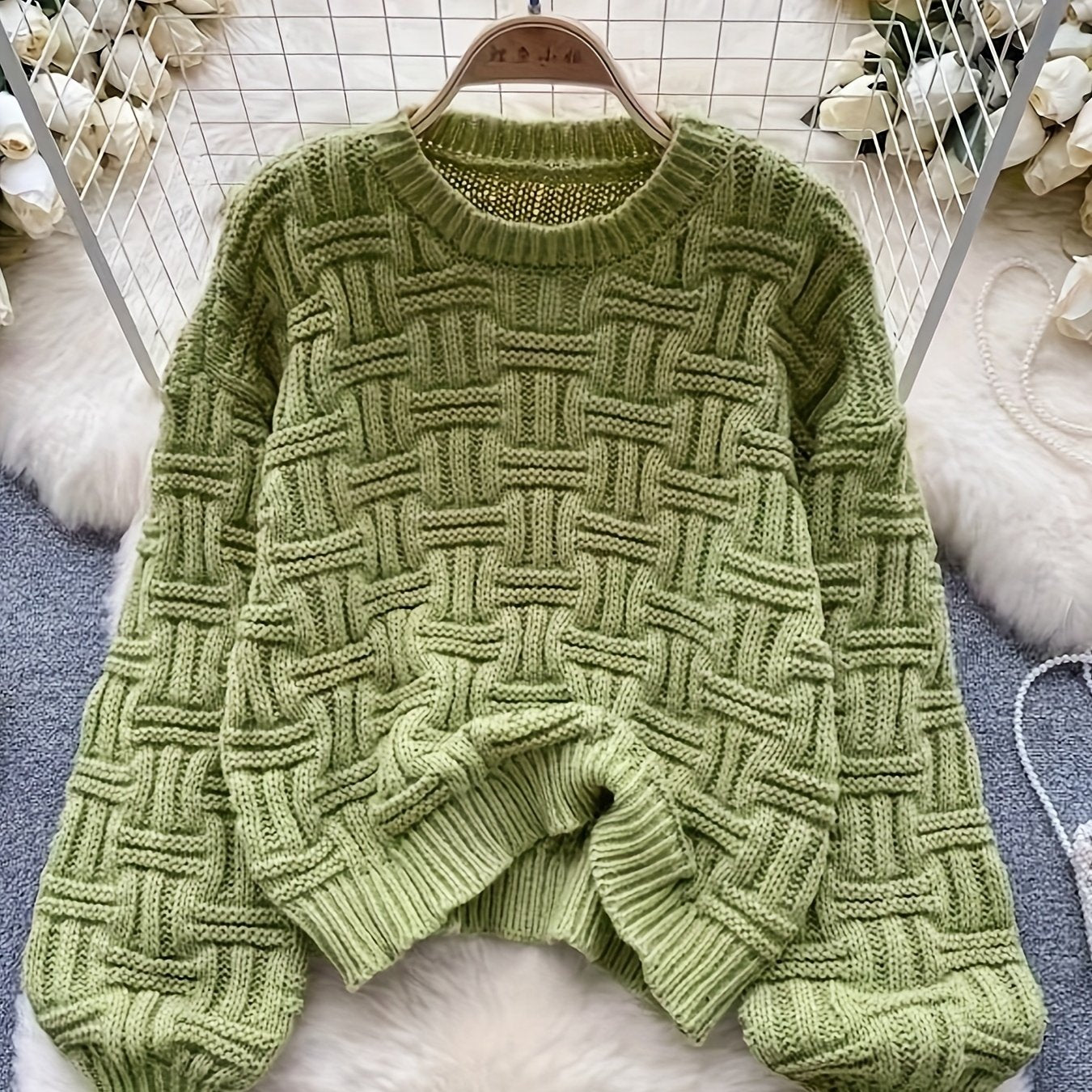 vlovelaw vlovelaw Solid Crew Neck Pullover Sweater, Casual Long Sleeve Loose Sweater For Fall & Winter, Women's Clothing