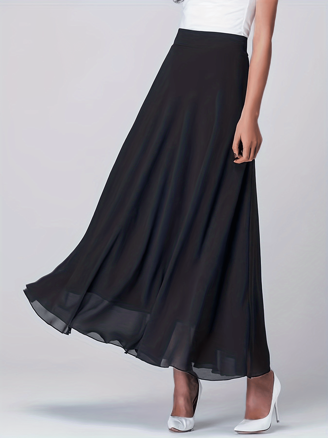 High Waist Chiffon Overlay Skirt, Casual Solid Skirt For Spring & Summer, Women's Clothing