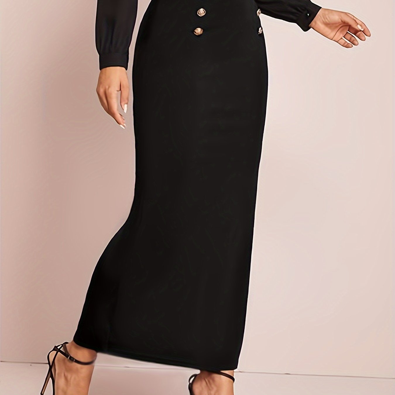 vlovelaw Double Breasted Skirt, Elegant Solid Skirt For Fall & Winter