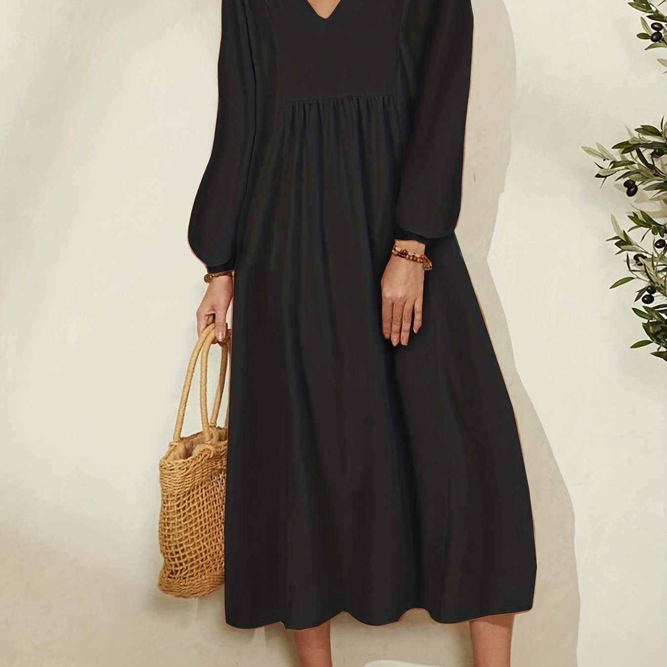 vlovelaw Long Sleeve Loose Dress, V Neck Casual Dress For Spring & Fall, Women's Clothing