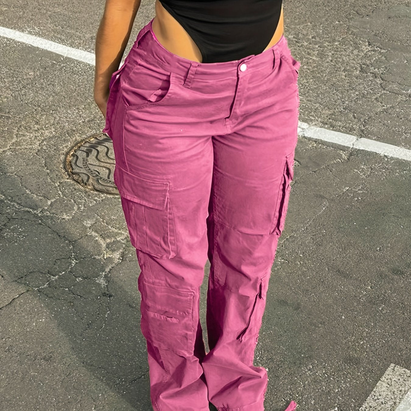 Wide Legs Baggy Cargo Pants With Flap Pockets, Girl's Y2K Style Jeans, Y2K Kpop Vintage Style Women's Clothing & Denim