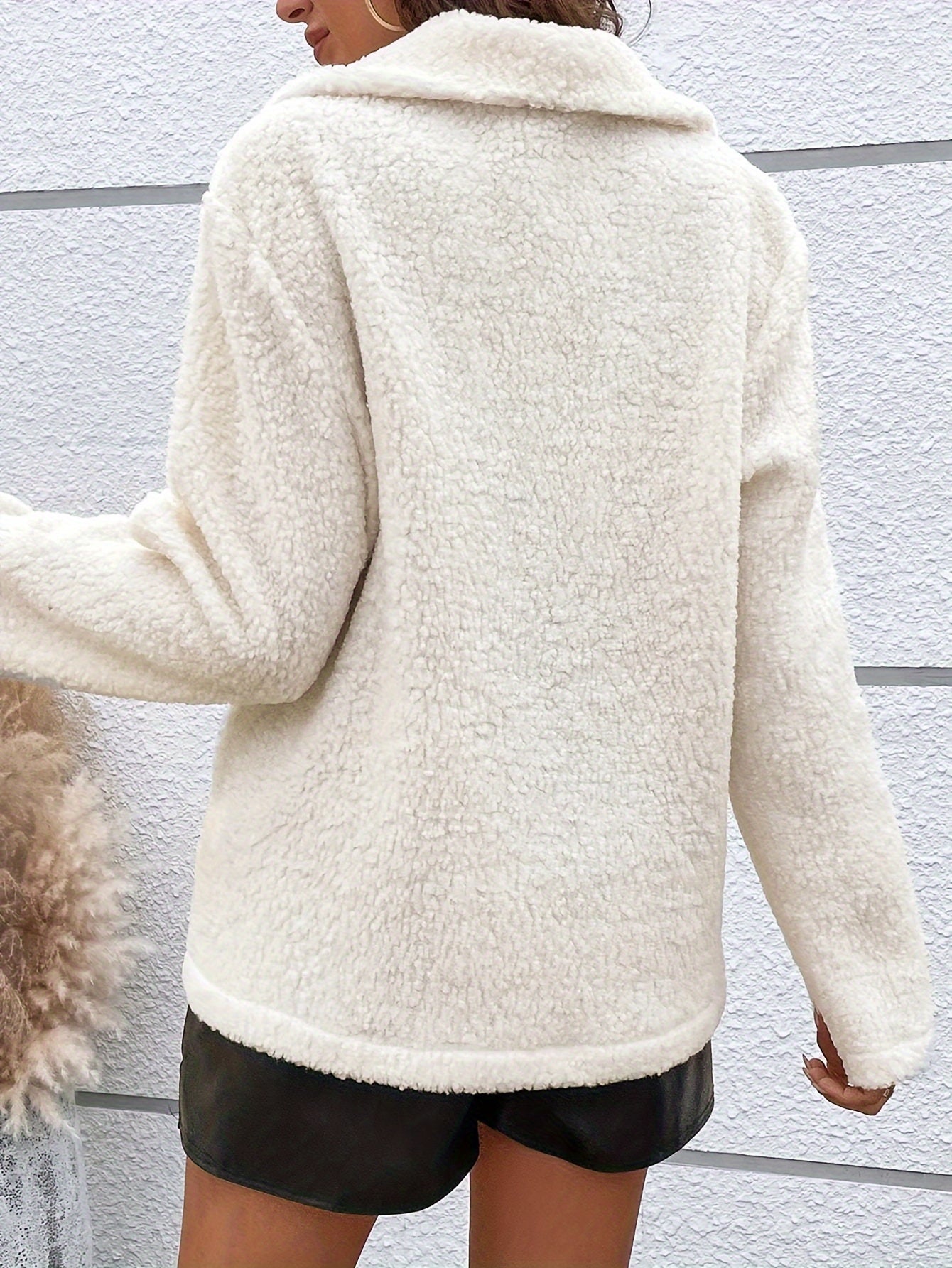 vlovelaw Fuzzy Waterfall Collar Coat, Casual Open Front Long Sleeve Warm Outerwear, Women's Clothing