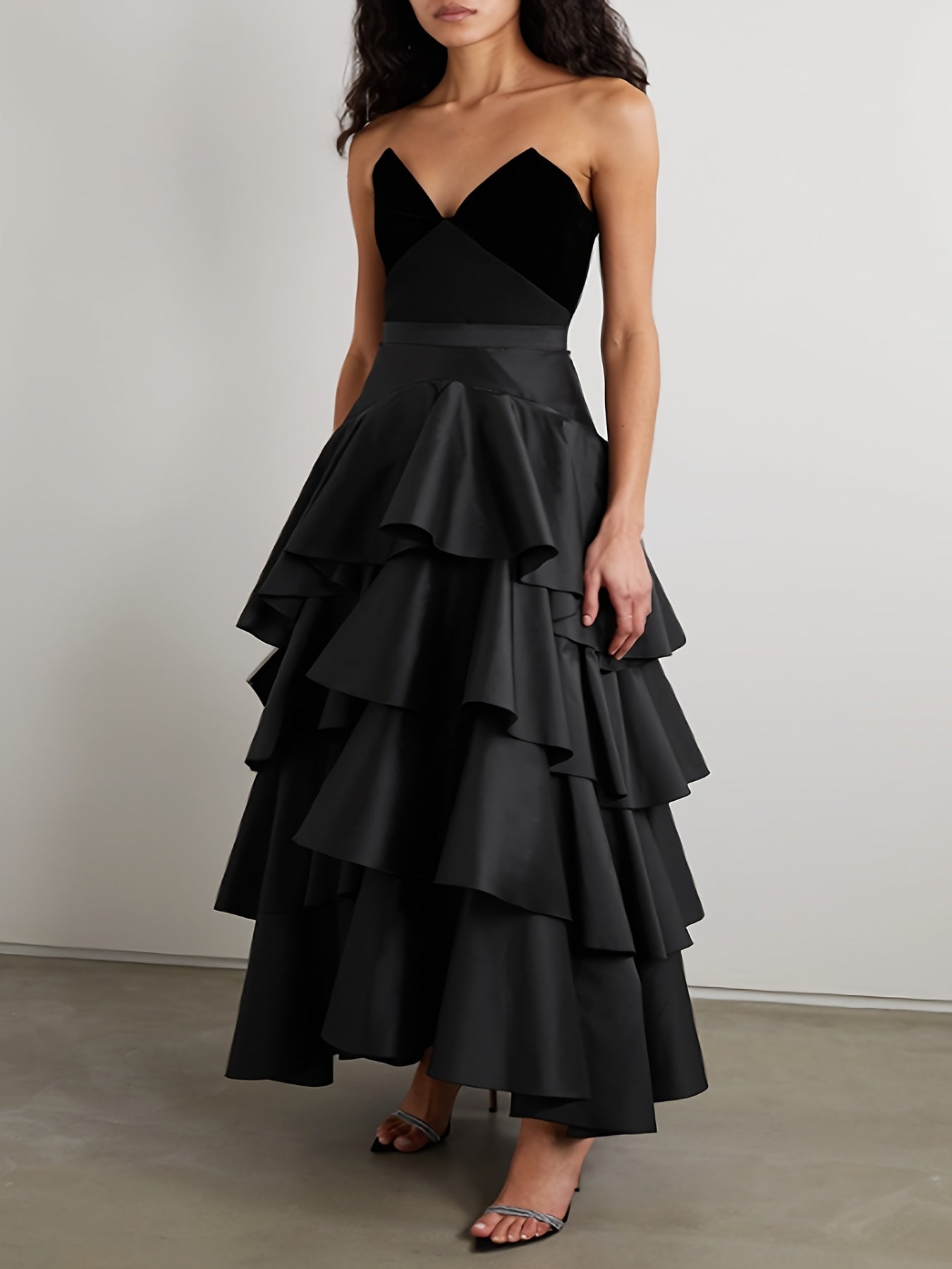 vlovelaw Layered Ruffle Asymmetrical Hem Skirt, Elegant High Waist Skirt For Fall & Winter, Women's Clothing