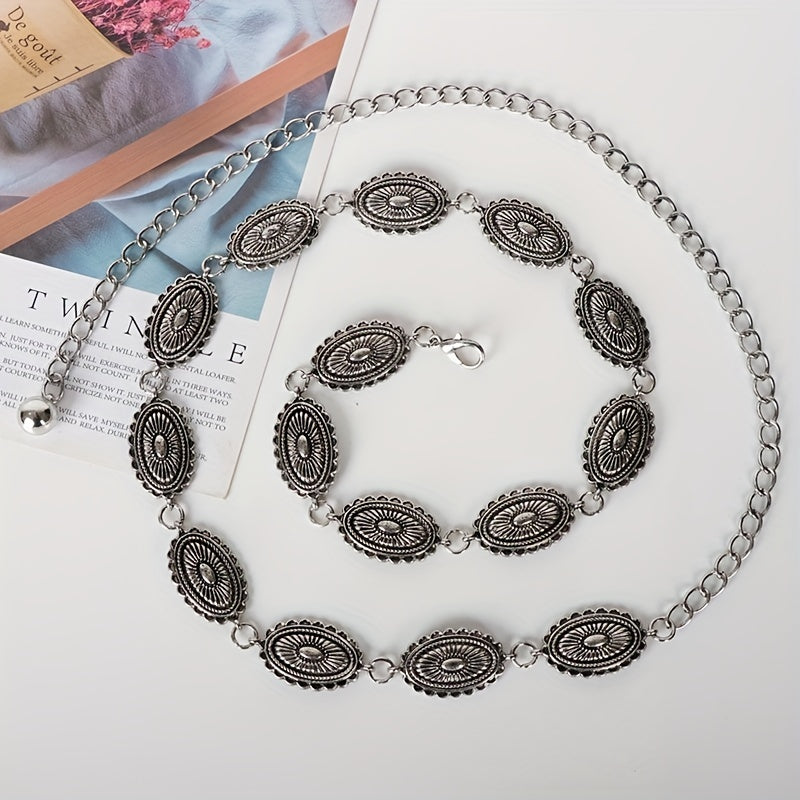 vlovelaw Retro Carved Silvery Chain Boho Metal Waist Chain Belt Casual Skirt Pants Decorative Waistband