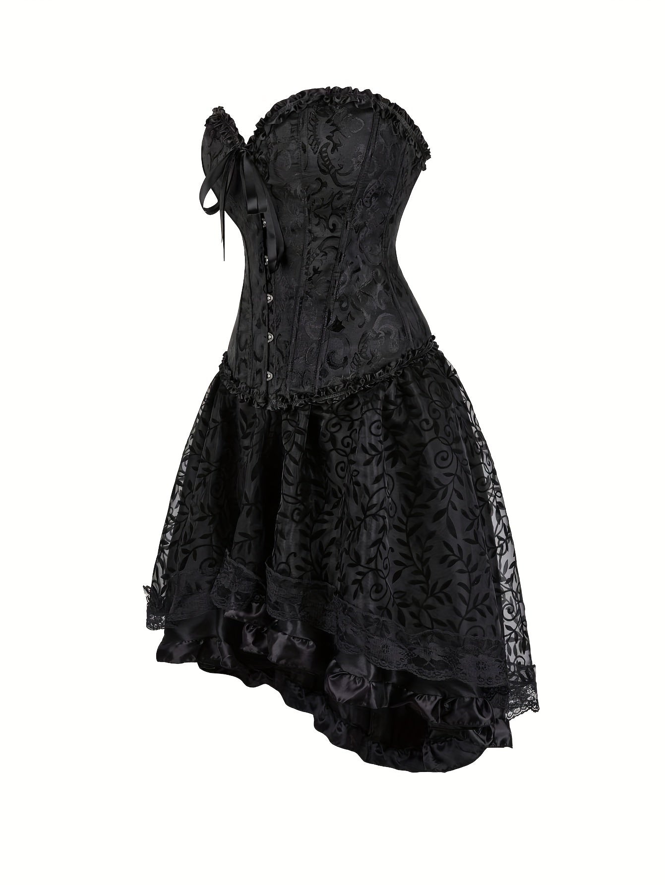 1pc Sexy Tunic Waist Vest Girdle European And American Court Bodysuit With Black Mesh Dance Skirt Prom Bodysuit With Skirt