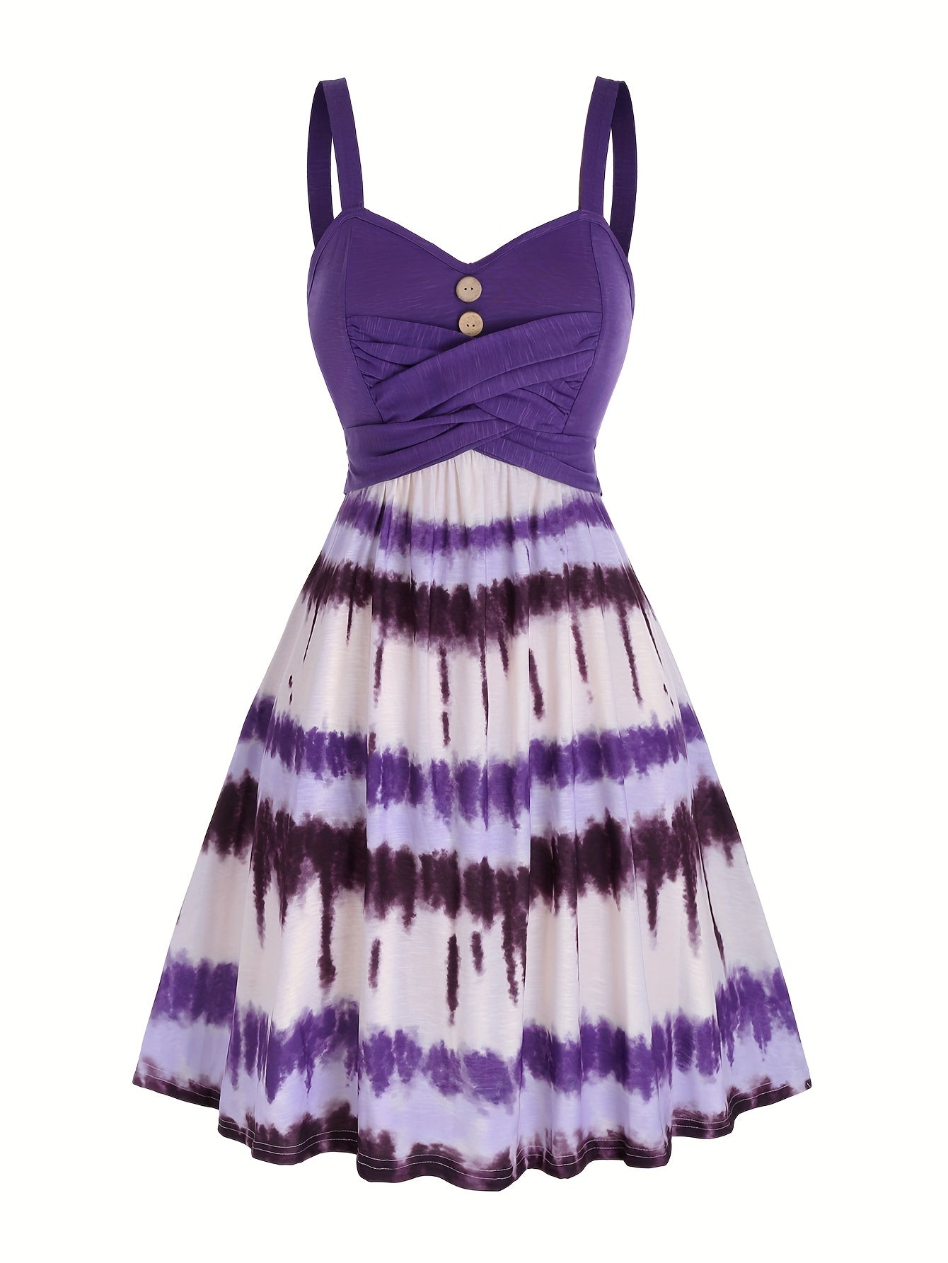 vlovelaw Tie Dye Print Fake Button Dress, Casual Sleeveless Backless For Summer, Women's Clothing