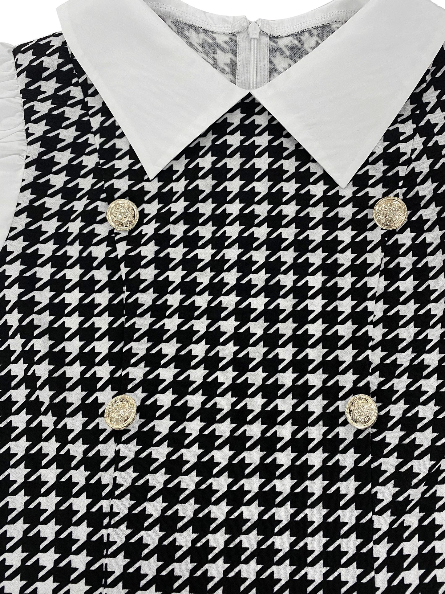 Houndstooth Print 2 In 1 Blouse With Dress, Elegant Long Sleeve Dress For Spring & Fall, Women's Clothing