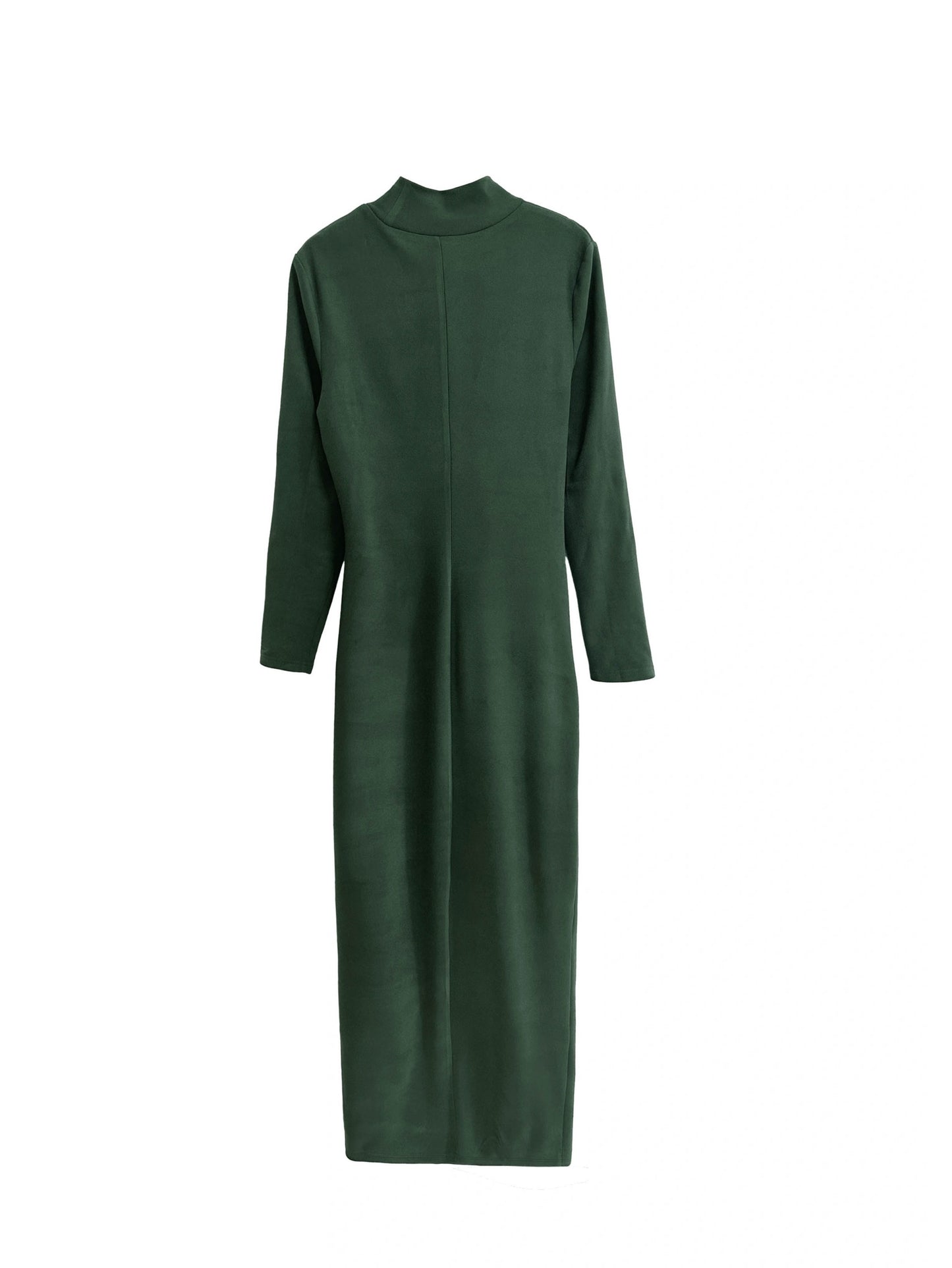 Solid Bodycon Maxi Dress, Casual Mock Neck Long Sleeve Dress, Women's Clothing