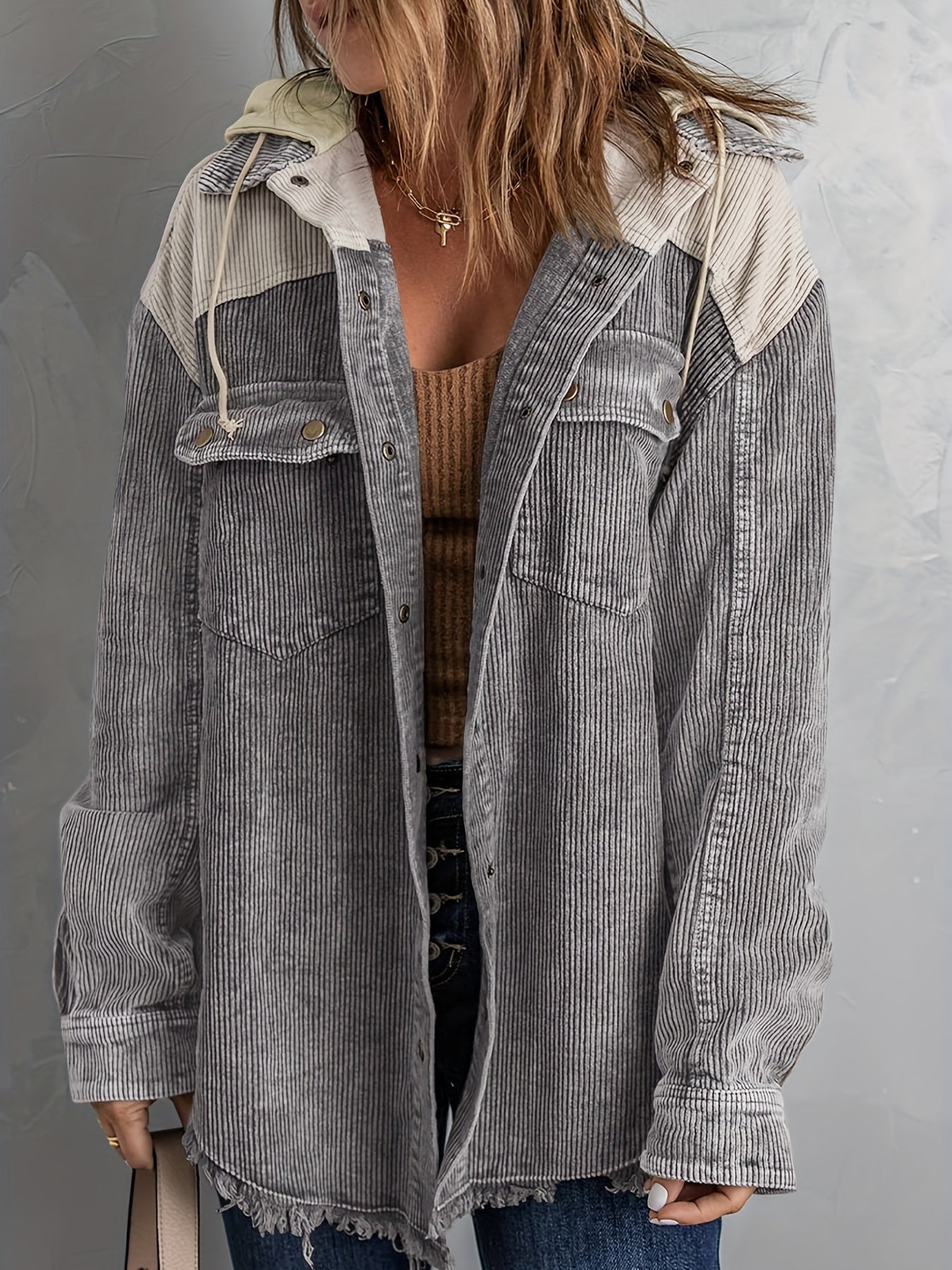 Color Block Long Sleeve Hooded Jacket, Casual Every Day Outerwear For Fall & Winter, Women's Clothing