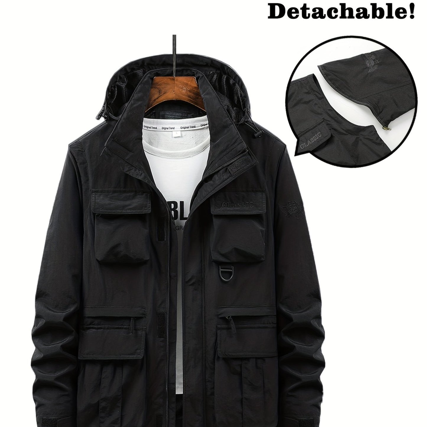 Men's Multi Pocket Detachable Windbreaker Jacket, Cargo Vest For Outdoor Fishing Climbing Photography, Multifunctional Wear-resistant Coat Vest