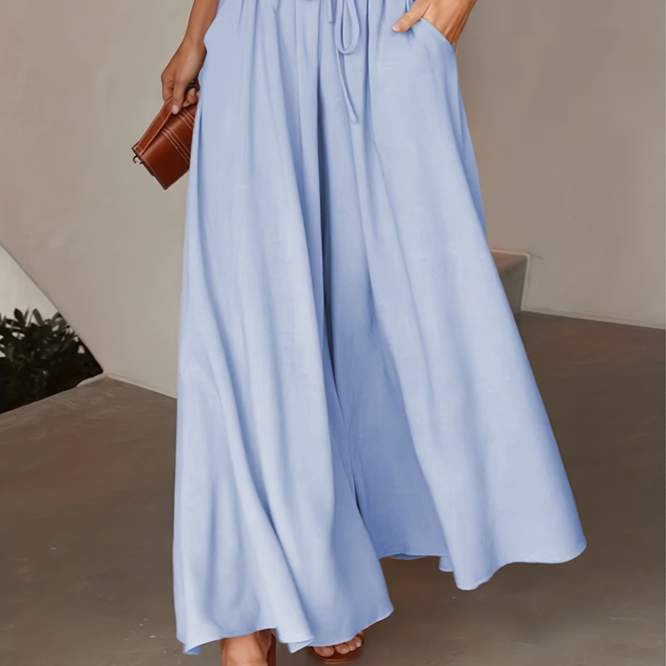 High Waist Drawstring Wide Leg Pants, Casual Loose Pants For Spring & Fall, Women's Clothing