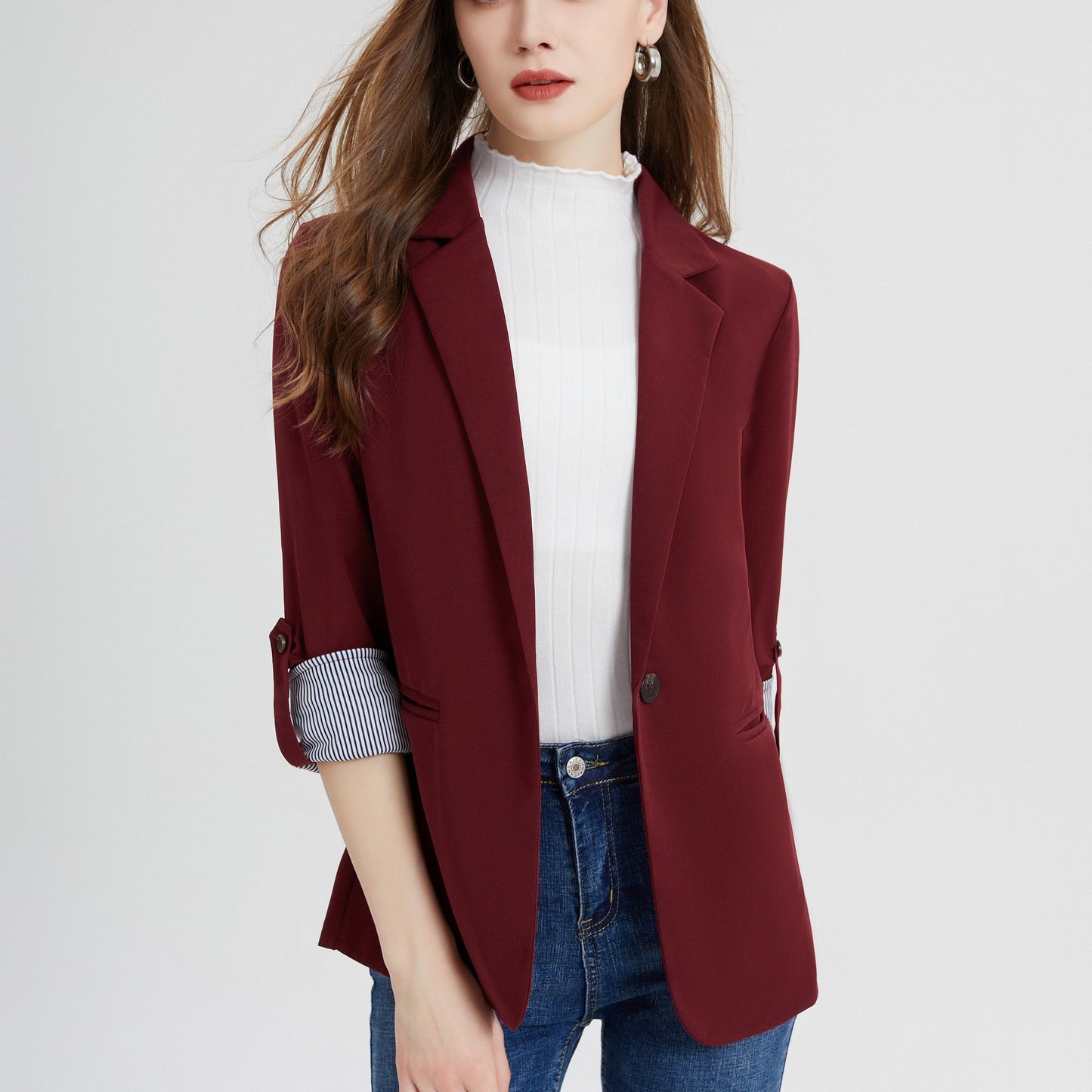 vlovelaw V-neck Pocket Basic Blazer Coat, Casual Long Sleeve Fashion Loose Blazer Outerwear, Women's Clothing