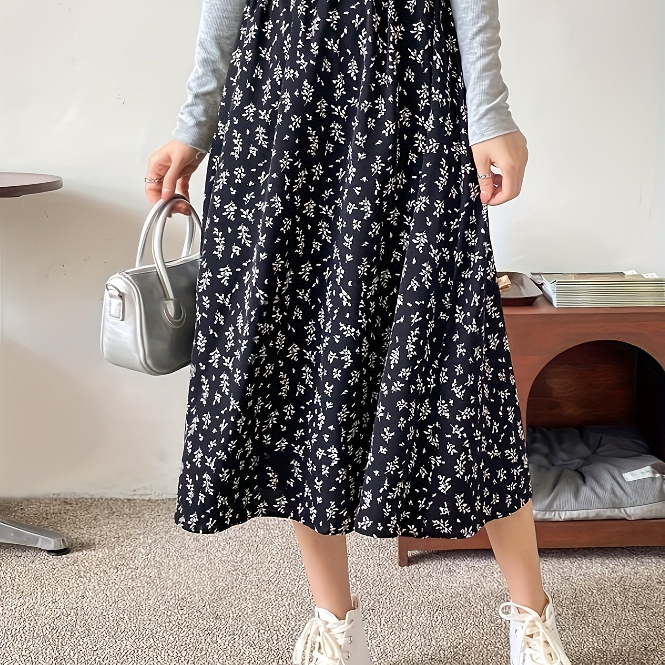 Ditsy Floral Print High Waist Skirt, Elegant Midi Skirt For Spring & Symmer, Women's Clothing