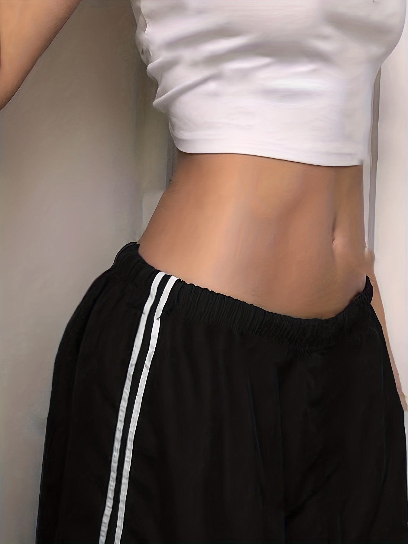 Contrast Side Wide Leg Pants, Baddie Clothes Drawstring Pants For Spring & Summer, Women's Clothing