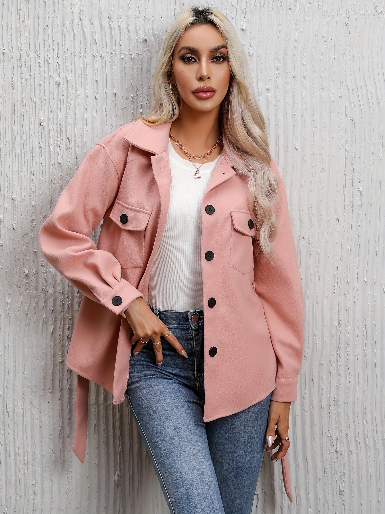 Single Breasted Solid Blazer, Casual Long Sleeve Pocket Front Outerwear, Women's Clothing