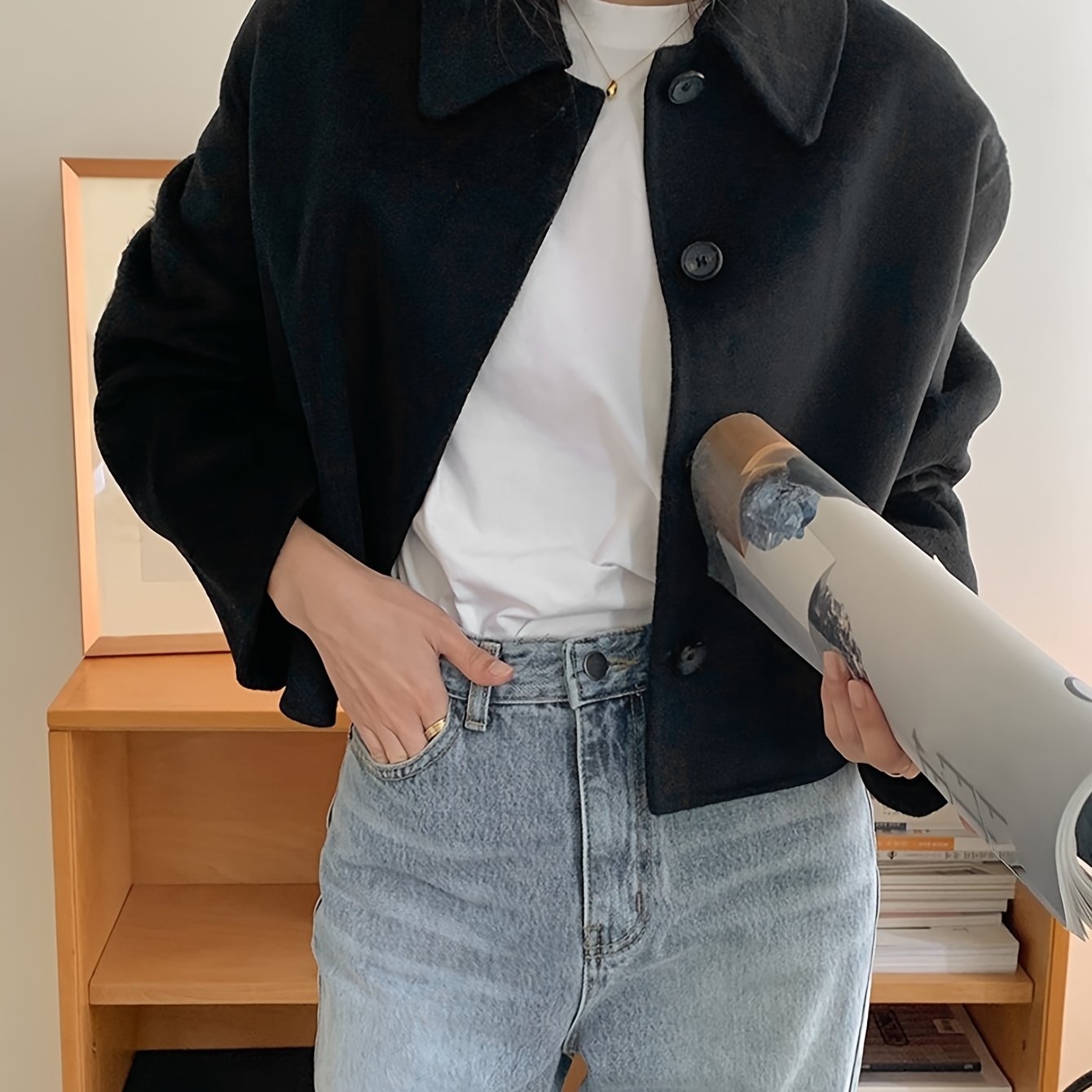 vlovelaw Button Front Lapel Neck Jacket, Casual Solid Color Long Sleeve Coat For Fall & Winter, Women's Clothing