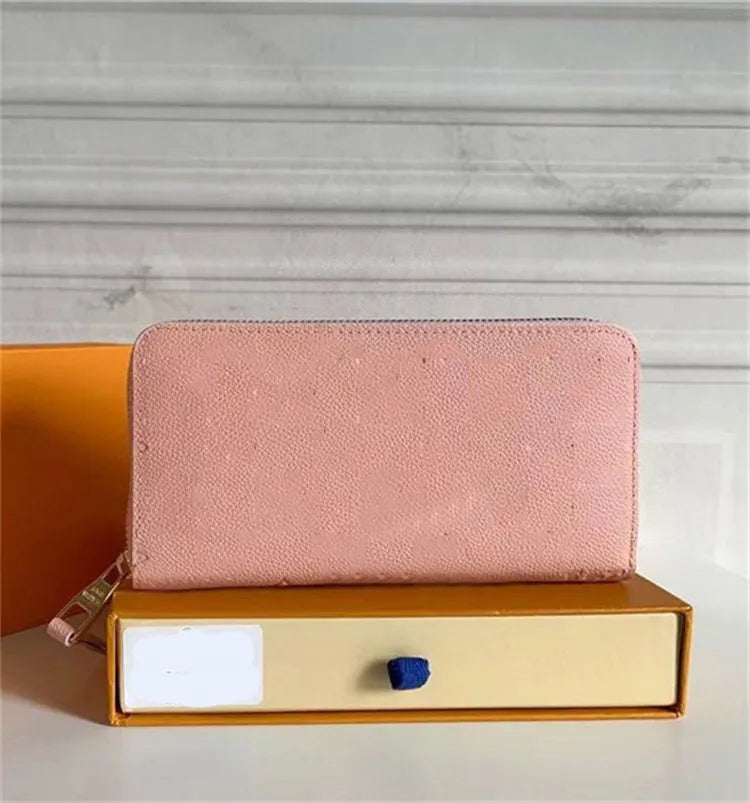 Top Designer Wallets Women Men Wallet Black Embossed Genuine Leather Wallet Single Zipper Ladies Long Purse High Quality Classic Check Flowers Wallet With Box