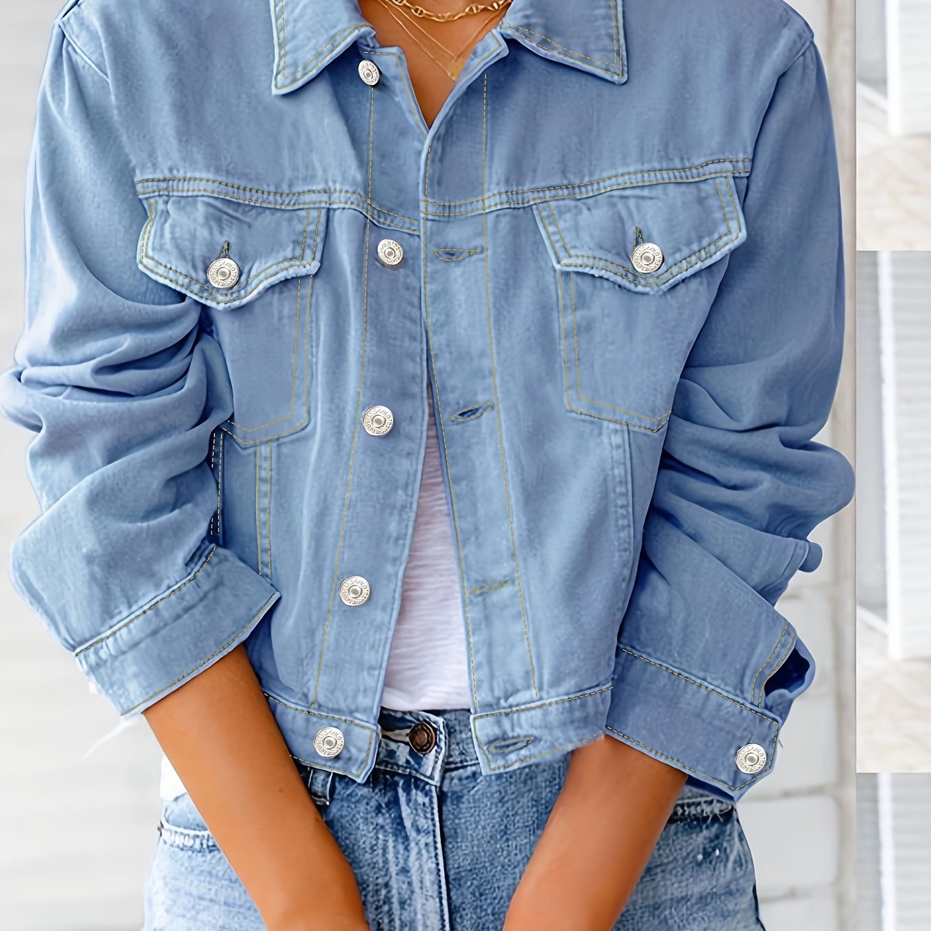 Long Sleeves Denim Coats, Single-Breasted Button Flap Pockets Lapel Denim Jackets, Women's Denim Clothing