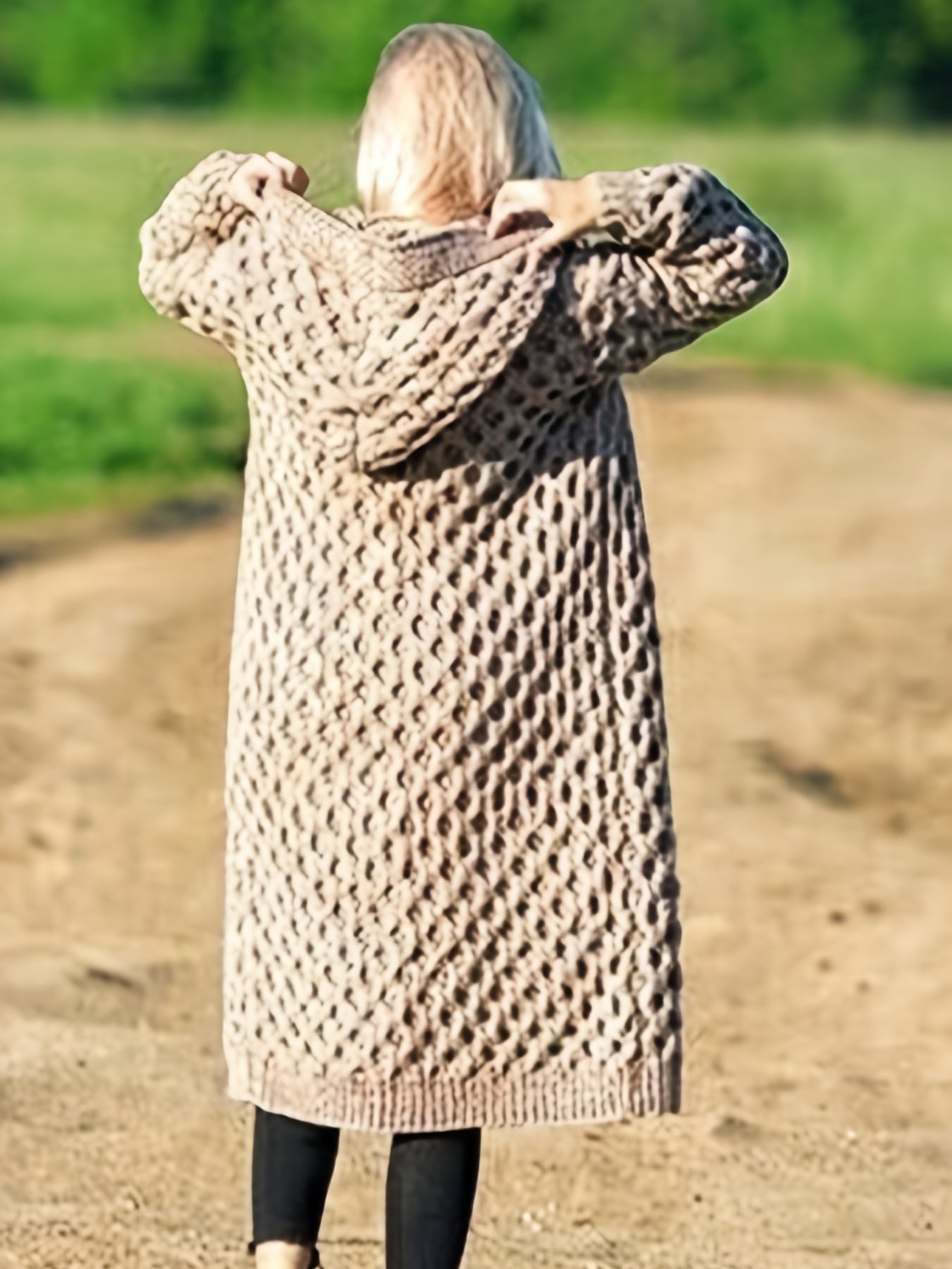 Solid Open Front Hooded Cardigan, Casual Long Sleeve Long Length Sweater For Fall & Winter, Women's Clothing