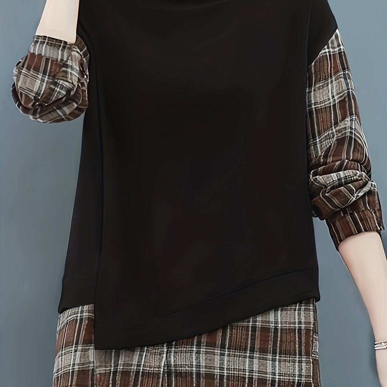 vlovelaw Long Sleeve Plaid Pullover, Crew Neck Casual Top For Spring & Fall, Women's Clothing