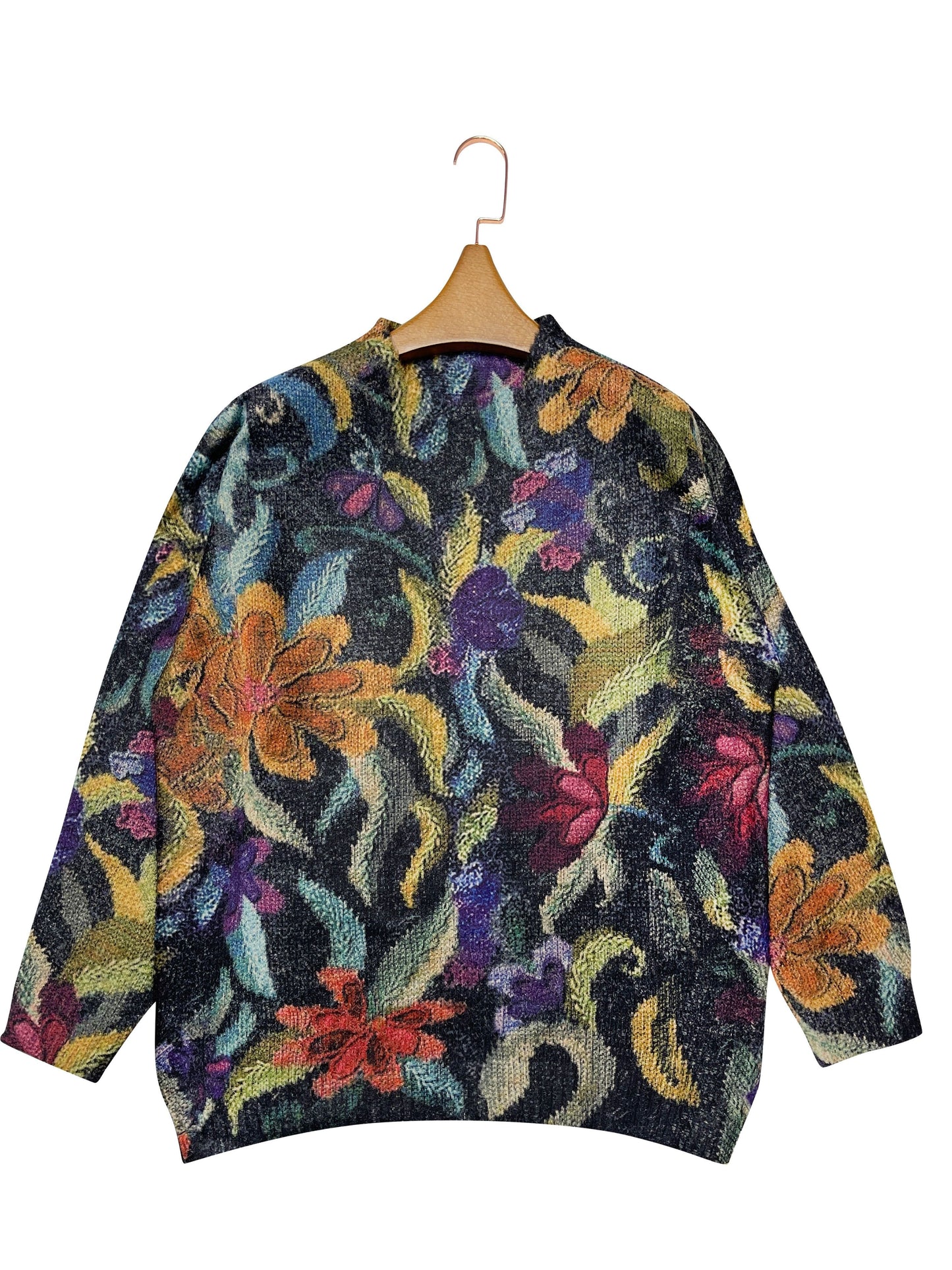 Floral Pattern Crew Neck Pullover Sweater, Casual Long Sleeve Loose Thick Sweater, Women's Clothing