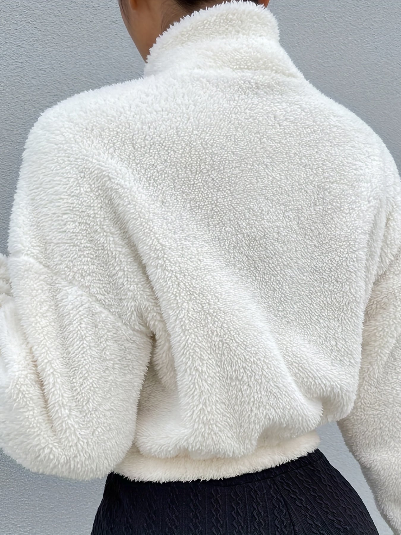 vlovelaw  Zip Up Teddy Jacket, Casual High Neck Long Sleeve Outerwear, Women's Clothing