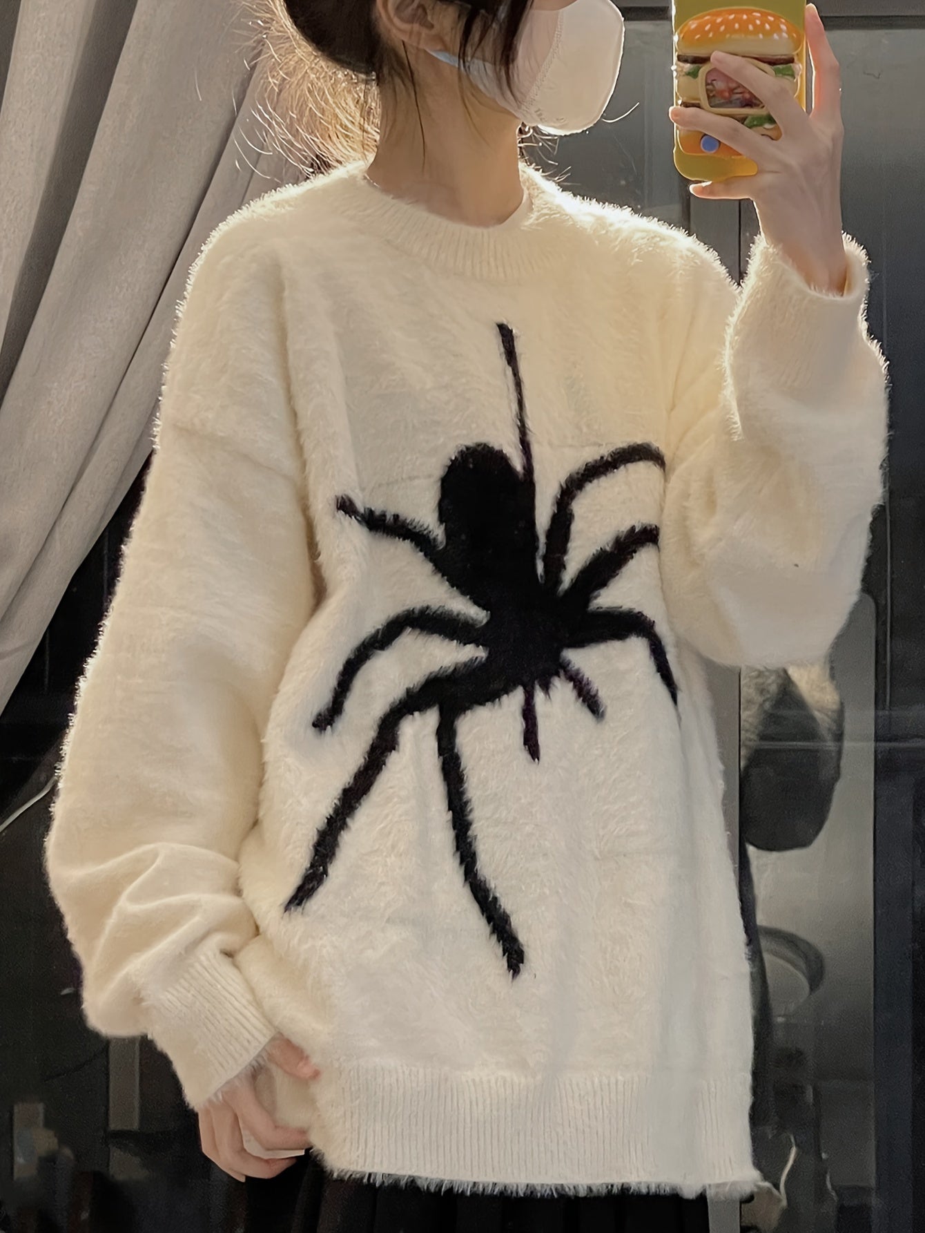 vlovelaw Animal Print Crew Neck Pullover Sweater, Vintage Long Sleeve Knitted Sweater For Winter, Women's Clothing